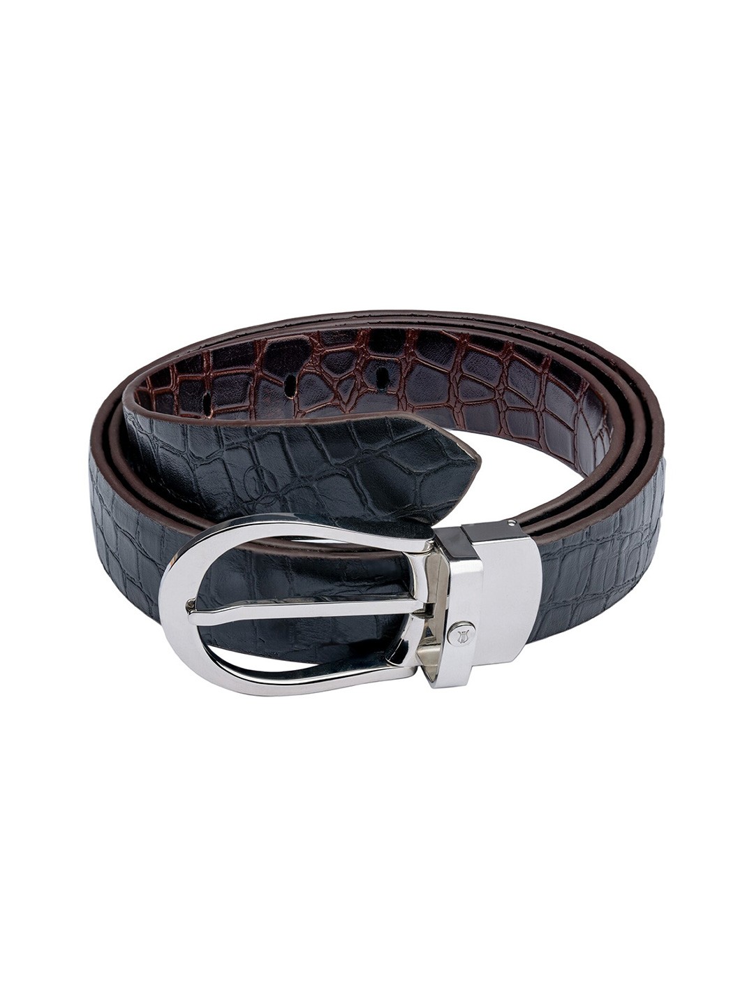 

Lapis Bard Black & Brown Sullivan Shiny Silver Reversible Croco Leather Belt