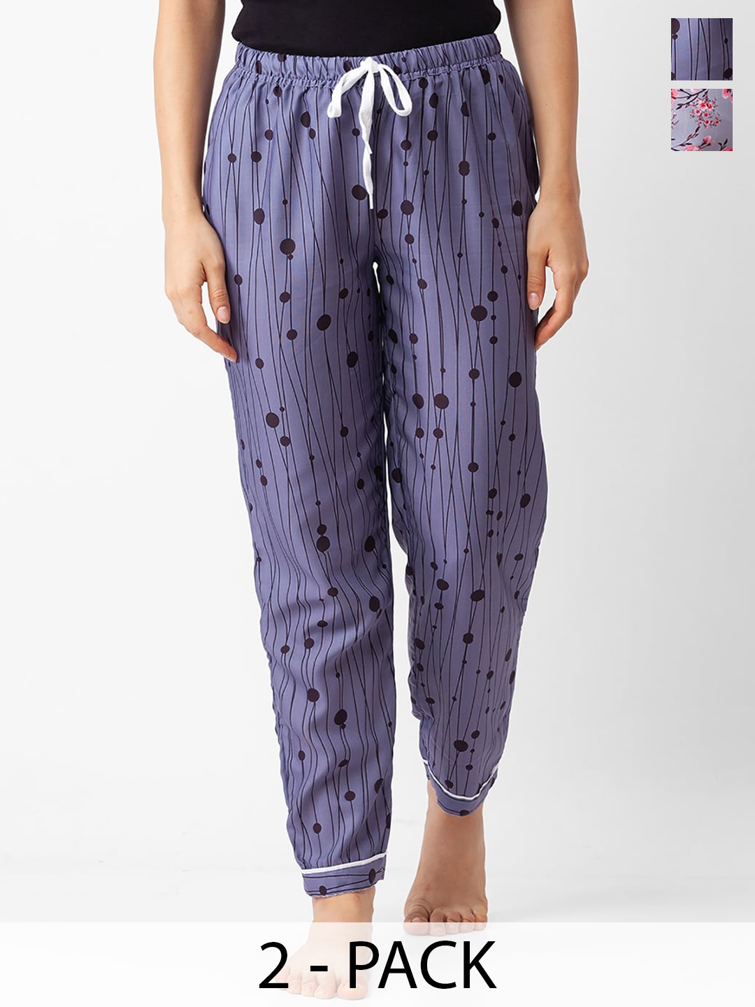

NOIRA Women Pack Of 2 Printed Lounge Pants, Blue