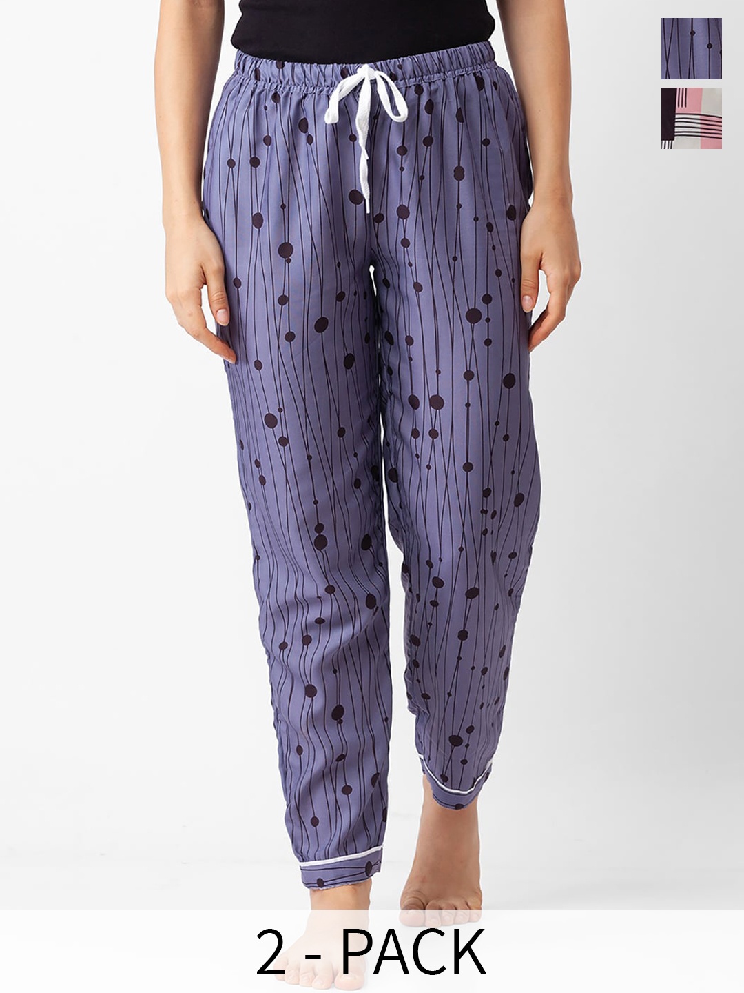 

NOIRA Women Pack Of 2 Printed Straight Lounge Pants, Blue