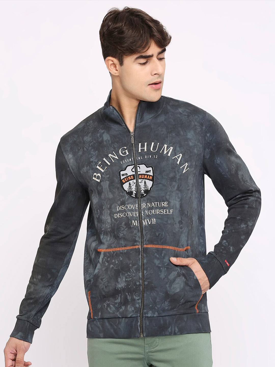 

Being Human Typography Printed Open-Front Sweatshirt, Black