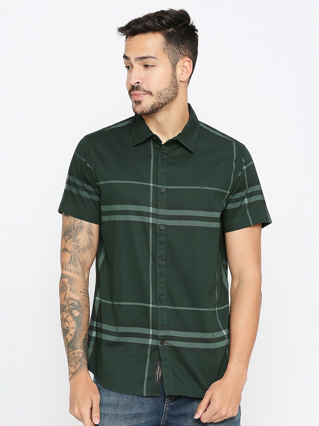 

Being Human Checked Slim Fit Casual Shirt, Green