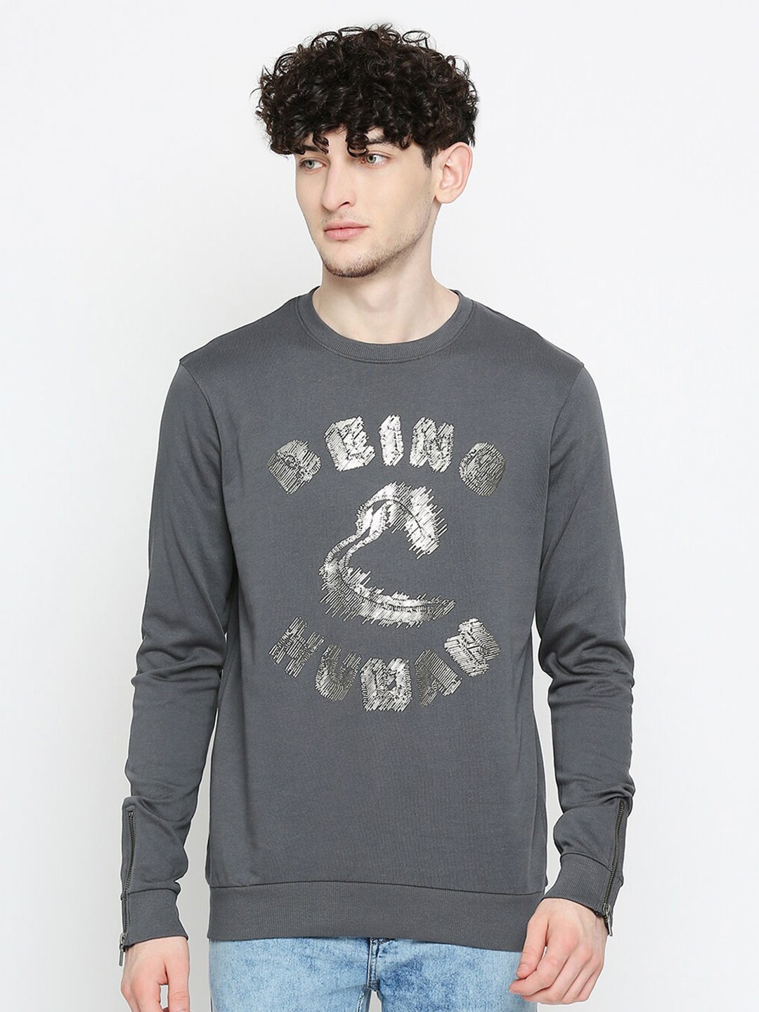 

Being Human Typography Printed Long Sleeves Pullover, Charcoal