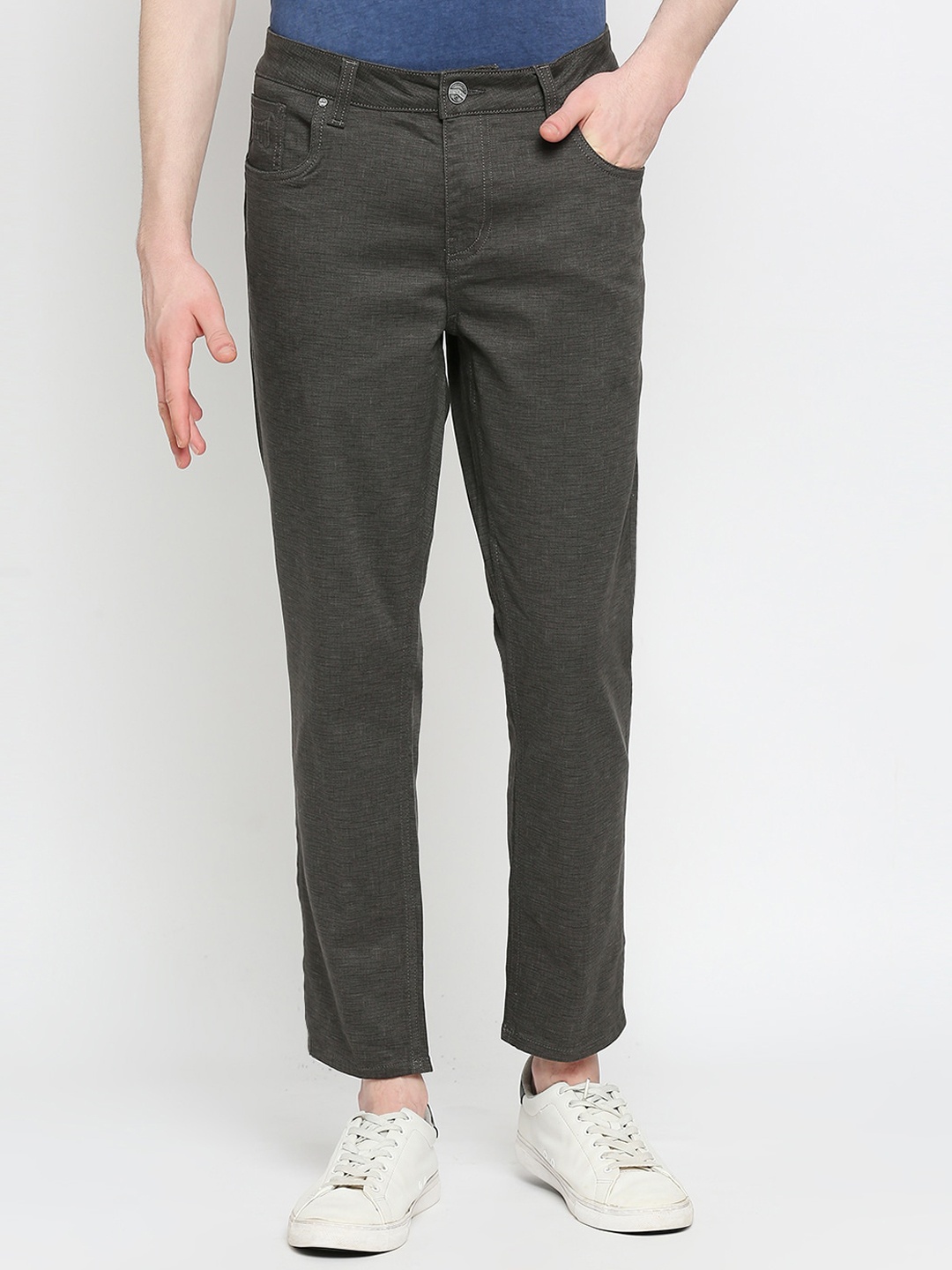 

Being Human Men Mid-Rise Chinos Trousers, Grey