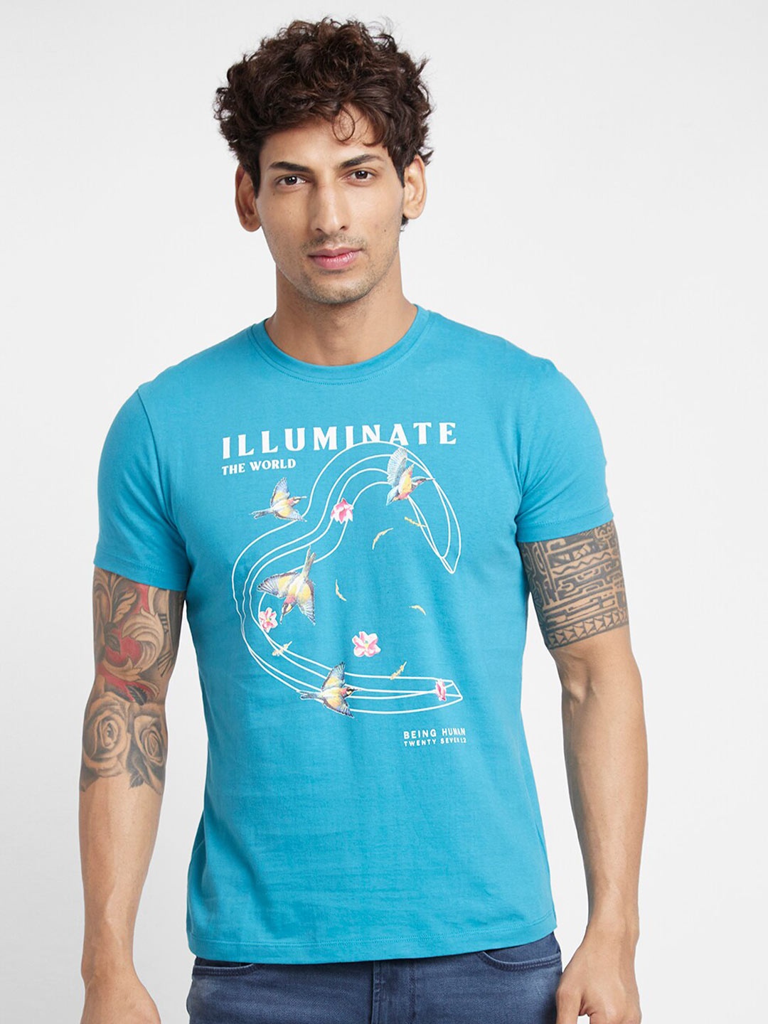 

Being Human Graphic Printed Round Neck T-shirt, Blue