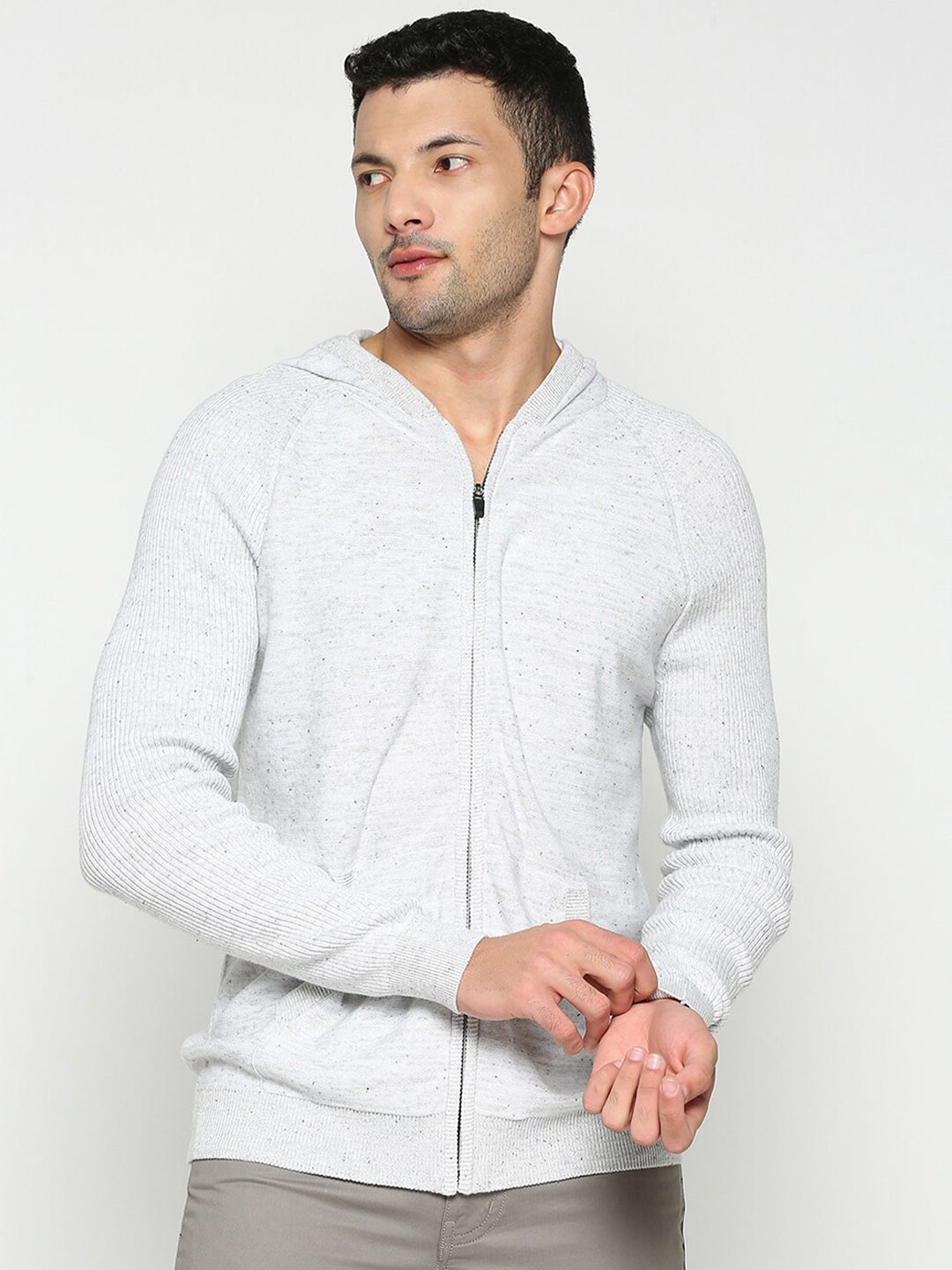 

Being Human Long Sleeves Hooded Front-Open Sweatshirt, Grey
