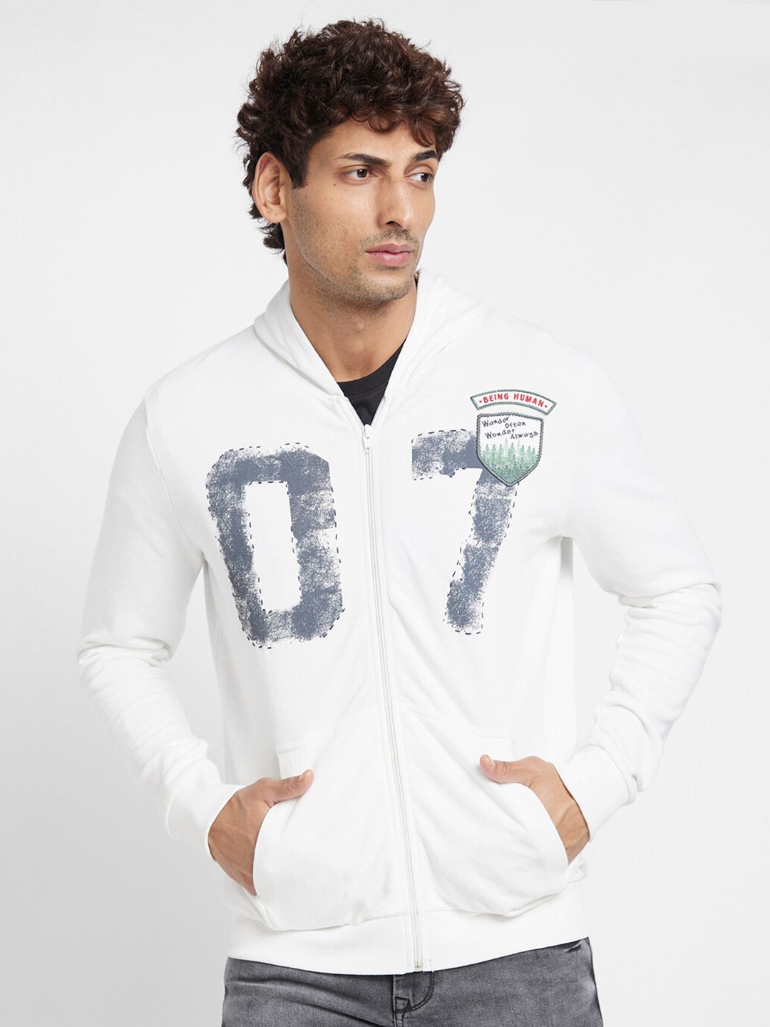

Being Human Graphic Printed Hooded Long Sleeves Sweatshirt, White