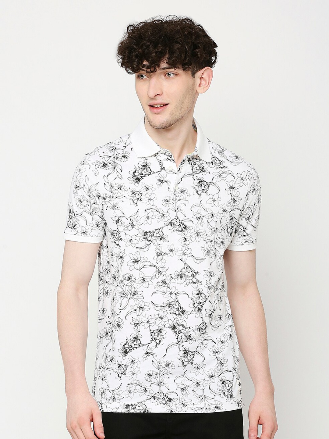 

Being Human Floral Printed Polo Collar Regular Fit T-shirt, White
