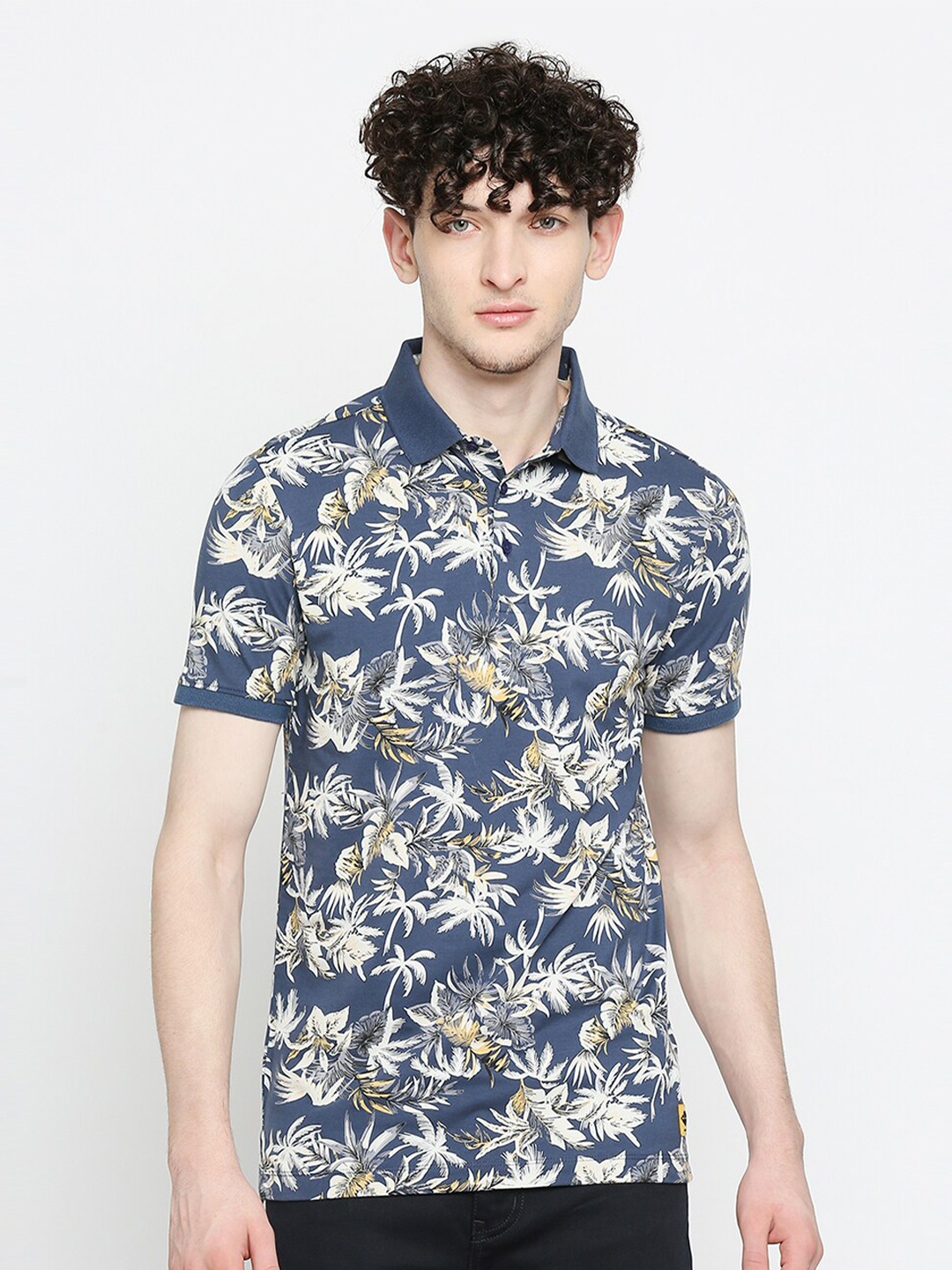 

Being Human Floral Printed Polo Collar Regular Fit T-shirt, Blue