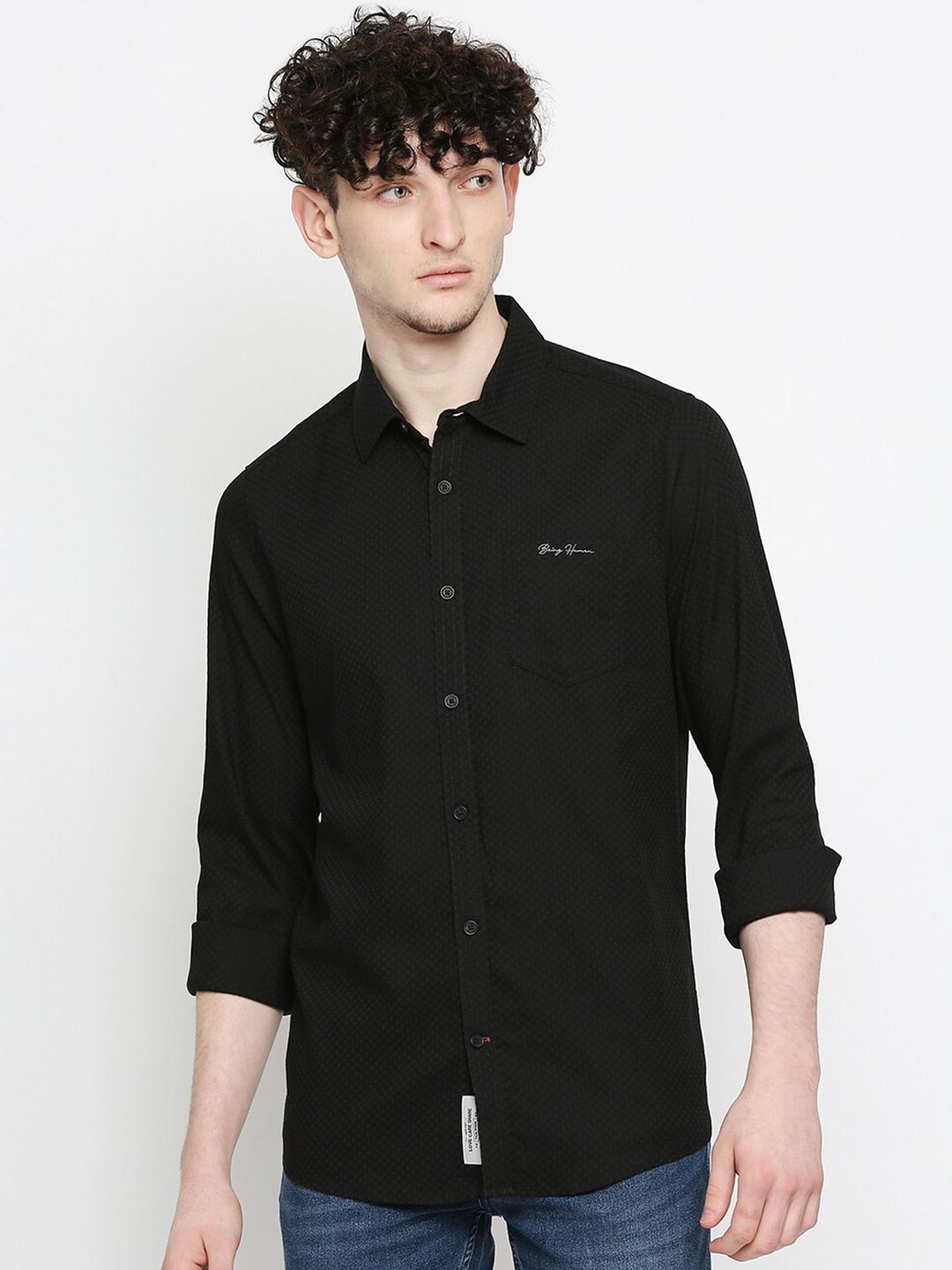 

Being Human Slim Fit Spread Collar Casual Shirt, Black