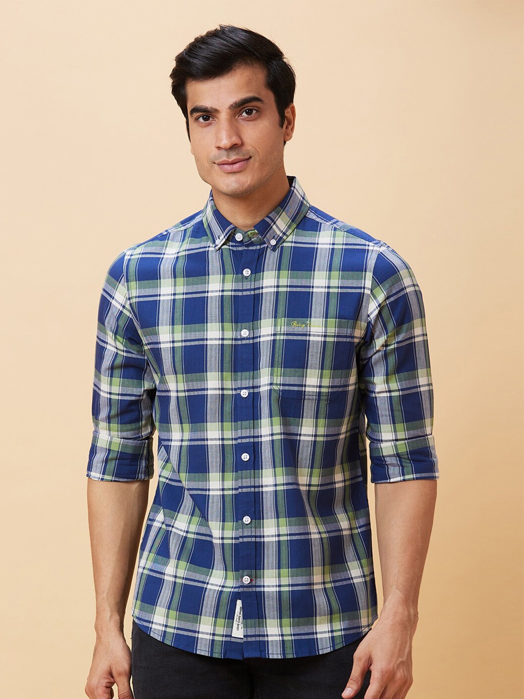 

Being Human Slim Fit Tartan Checked Button Down Collar Casual Shirt, Blue