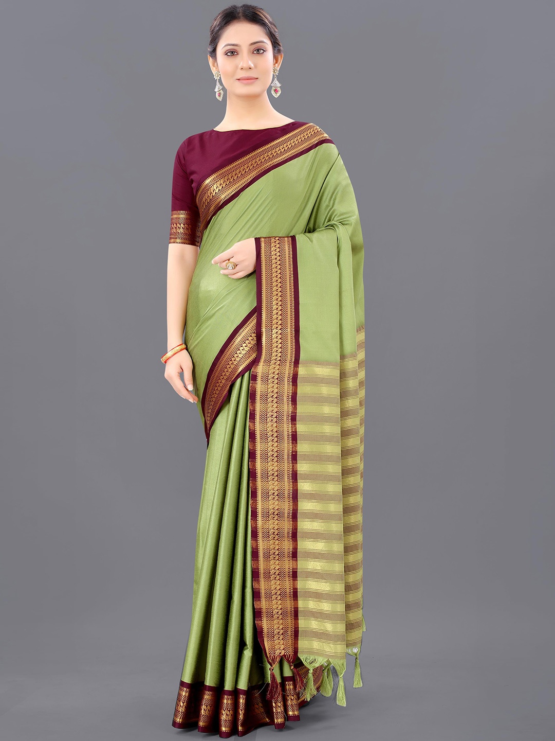 

DWINI Ethnic Motifs Woven Design Silk Cotton Zari Saree, Sea green