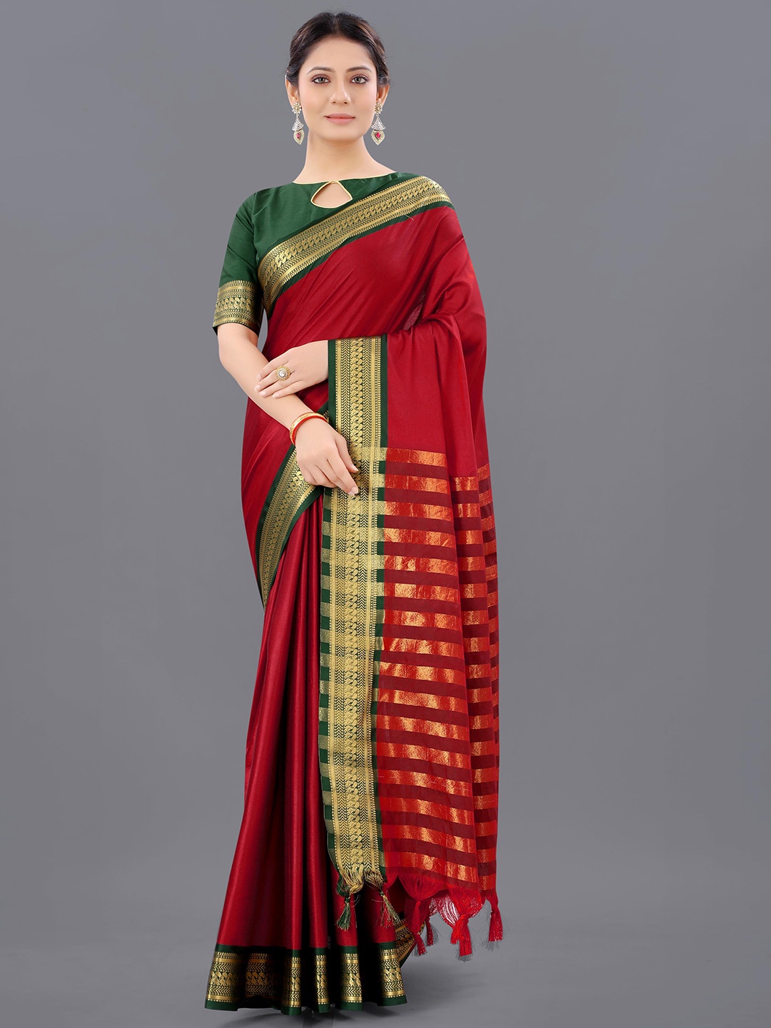 

DWINI Ethnic Motifs Woven Design Silk Cotton Zari Saree, Maroon