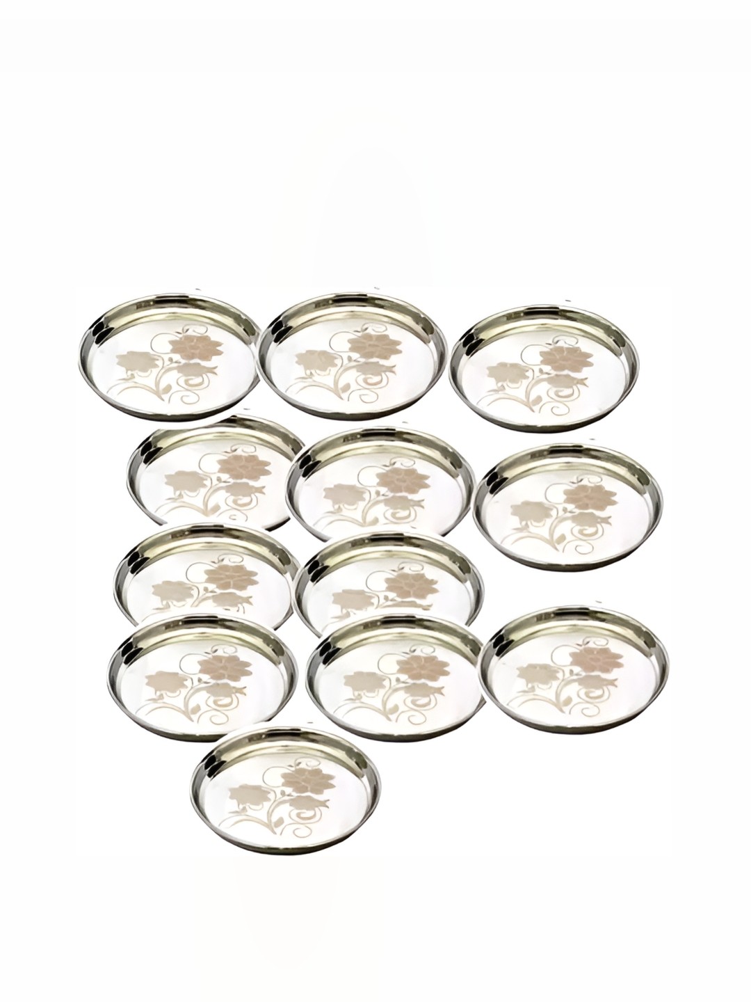

LEROYAL Silver Toned 12 Pieces Printed Stainless Steel Glossy Plates