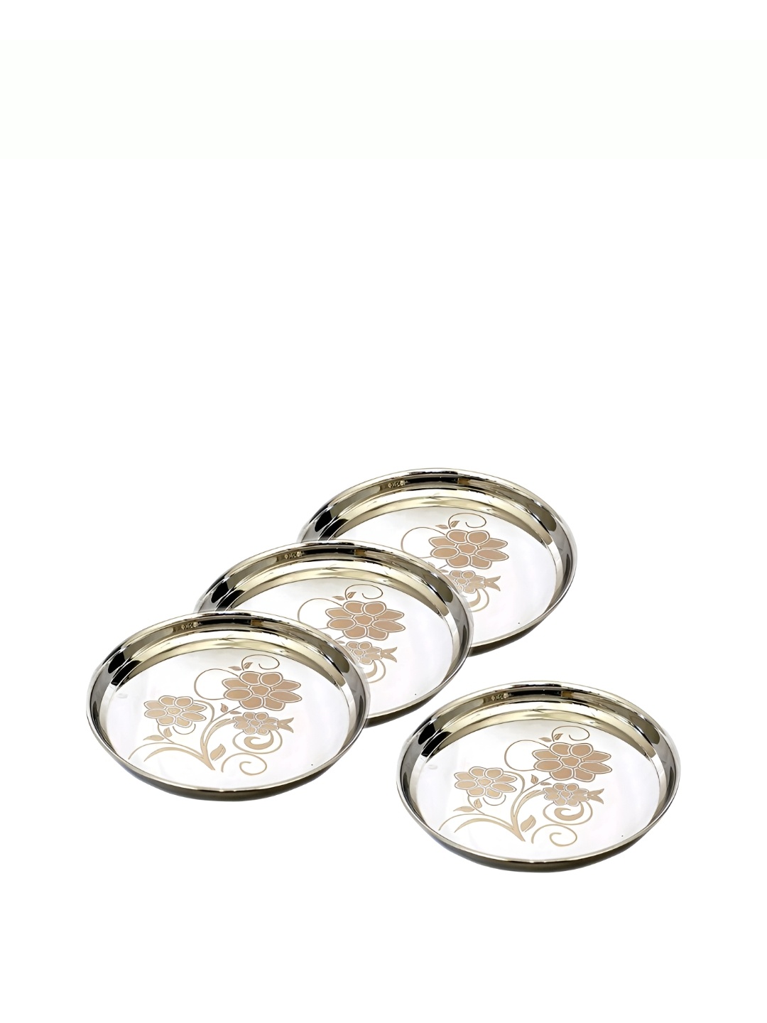 

LEROYAL Silver Toned 4 Pieces Printed Stainless Steel Glossy Plates