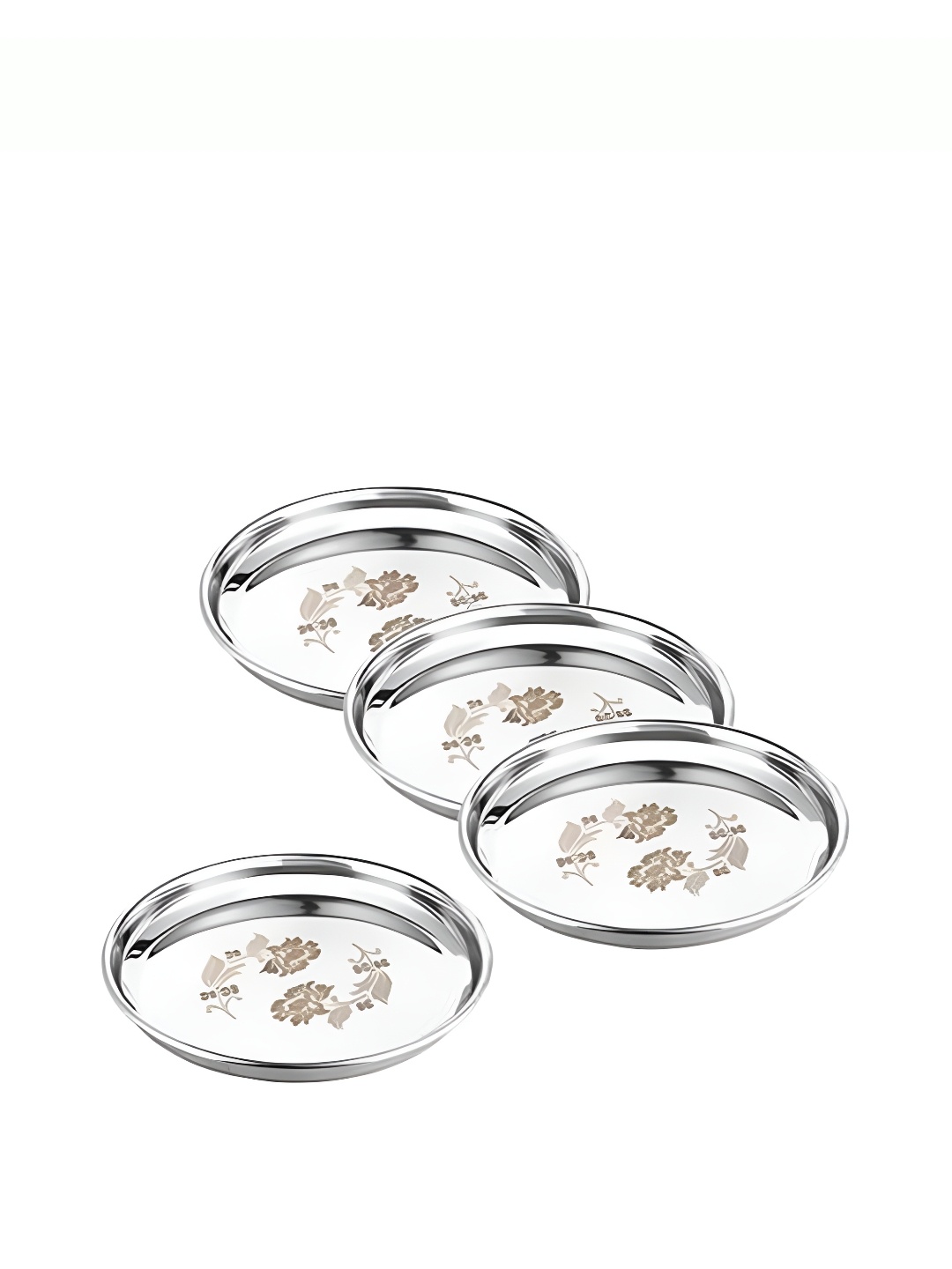 

LEROYAL Silver Toned 4 Pieces Stainless Steel Glossy Plates