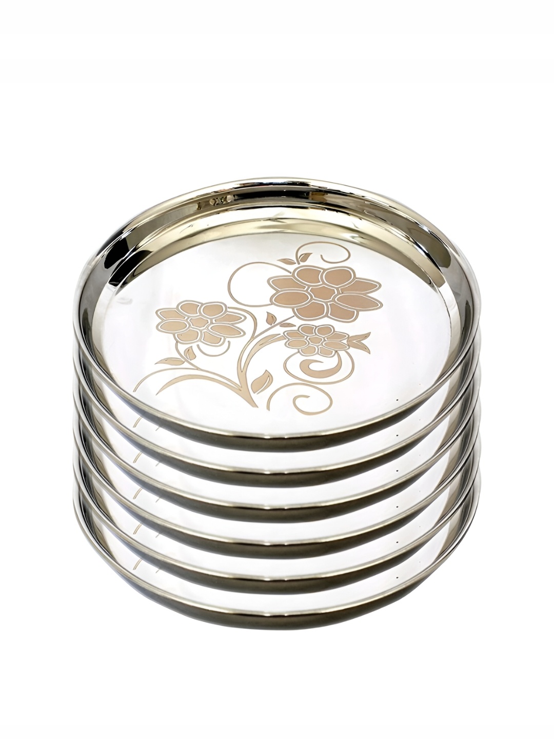 

LEROYAL Silver Toned 6 Pieces Stainless Steel Glossy Plates