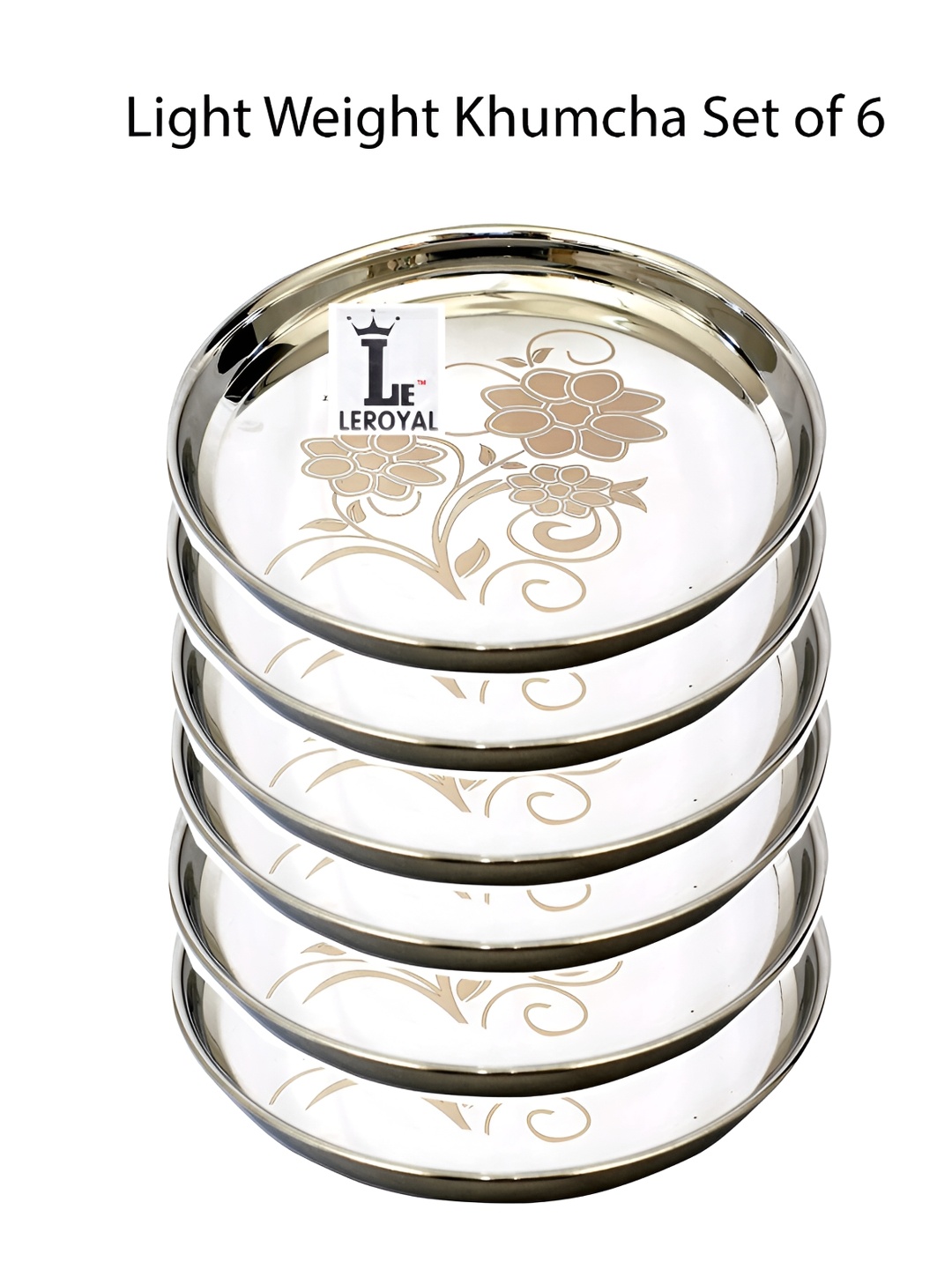 

LEROYAL Silver Toned 6 Pieces Stainless Steel Glossy Plates