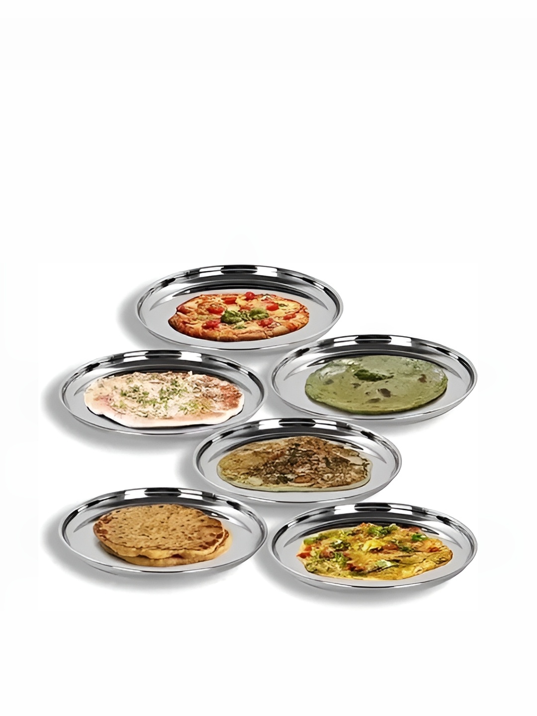 

LEROYAL Silver Toned 6 Pieces Stainless Steel Glossy Plates