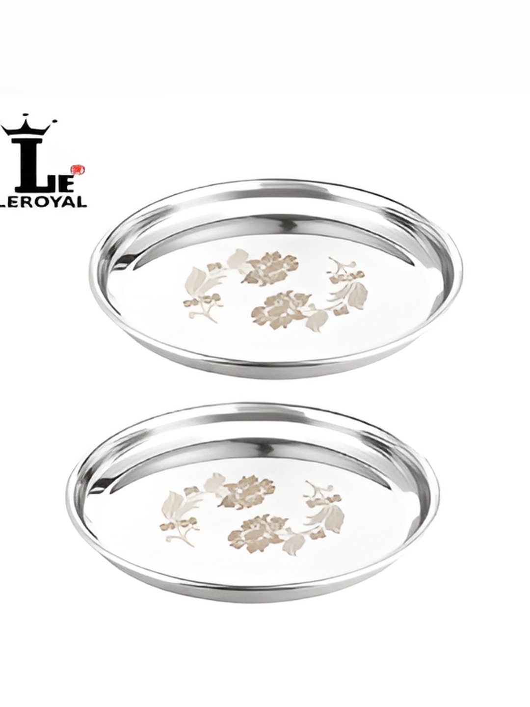 

LEROYAL Silver Toned 2 Pieces Stainless Steel Glossy Plates