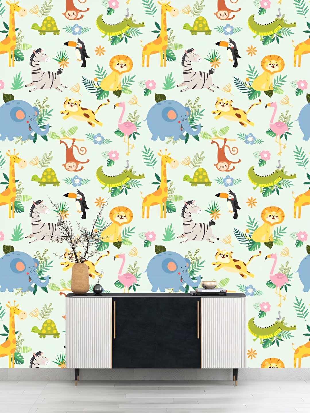 

DWELLSINDIA Green & Yellow Cartoon Pattern Self-Adhesive Wall Grain Textured Wallpaper