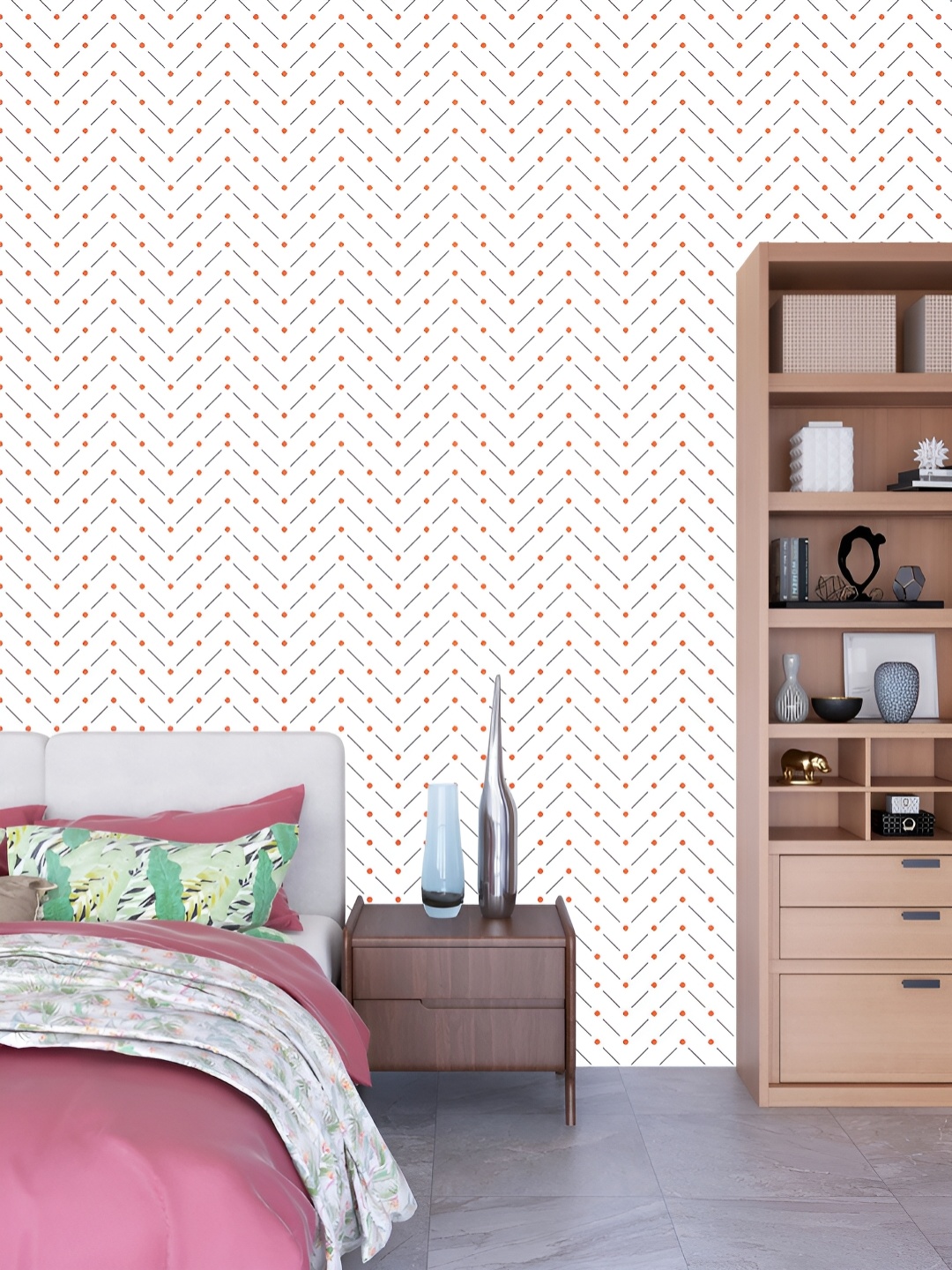 

DWELLSINDIA White & Grey Line & Dot Self-Adhesive Wall Grain Textured Wallpaper