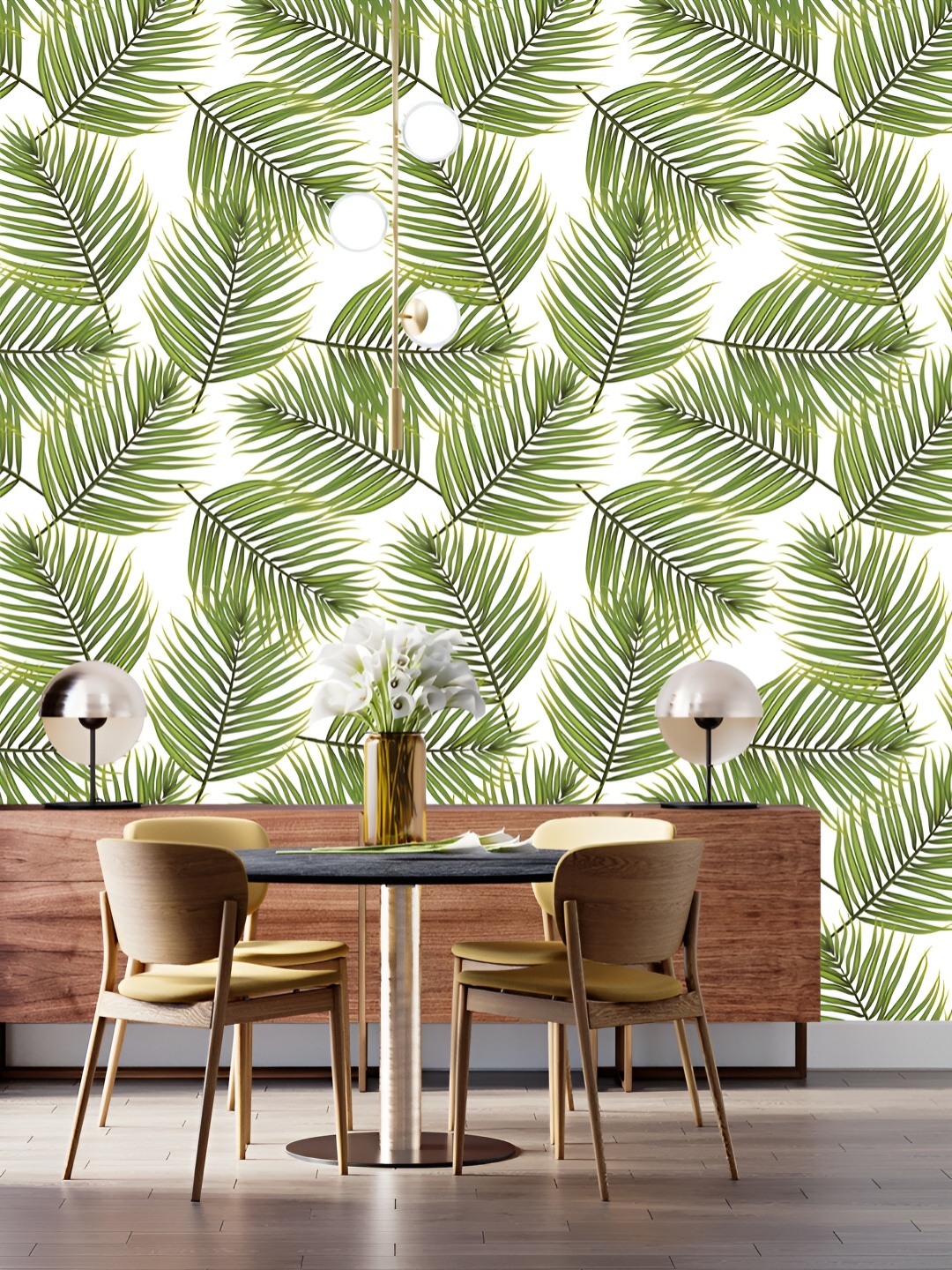 

DWELLSINDIA Green & Beige Leaves Self-Adhesive Wall Grain Textured Wallpaper