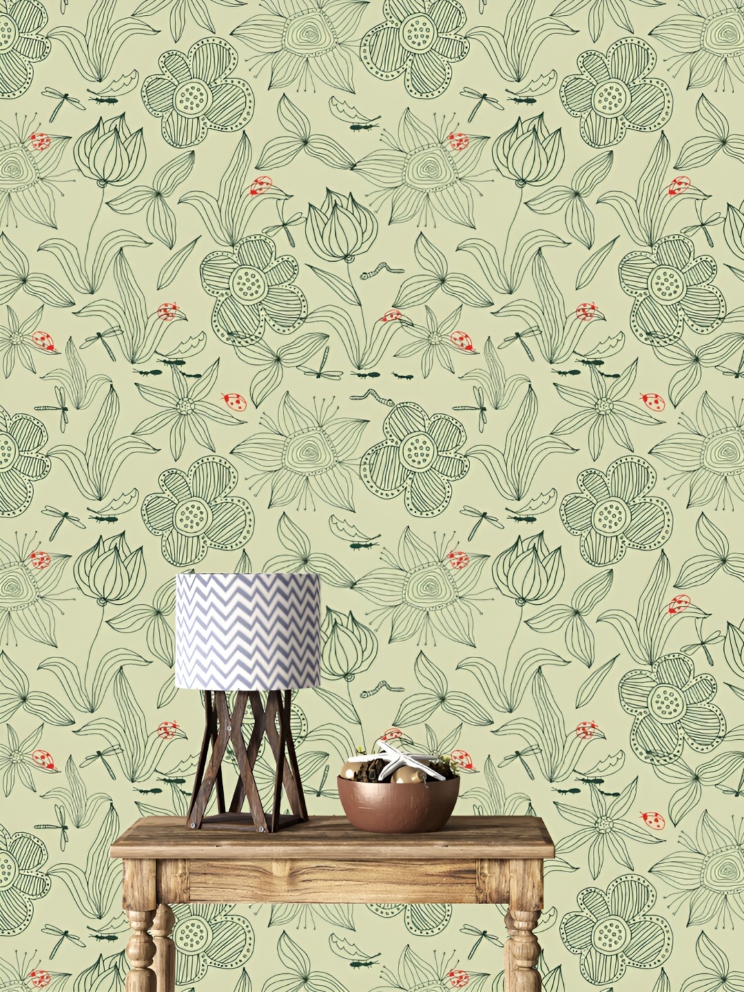 

DWELLSINDIA Green & Beige Floral Self-Adhesive Wall Grain Textured Wallpaper