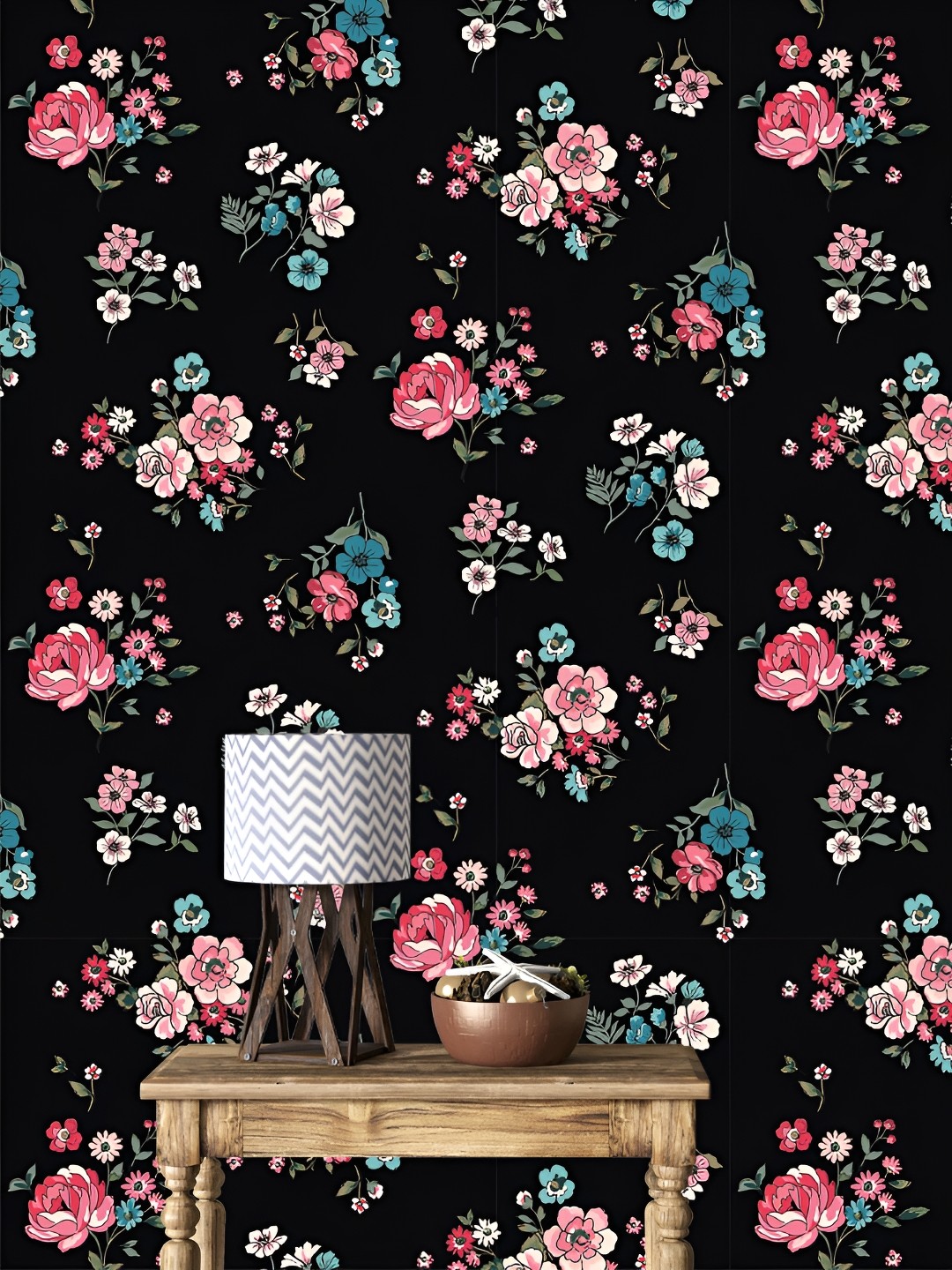 

DWELLSINDIA Pink & Black Floral Self Adhesive Waterproof Removable Textured Wallpaper