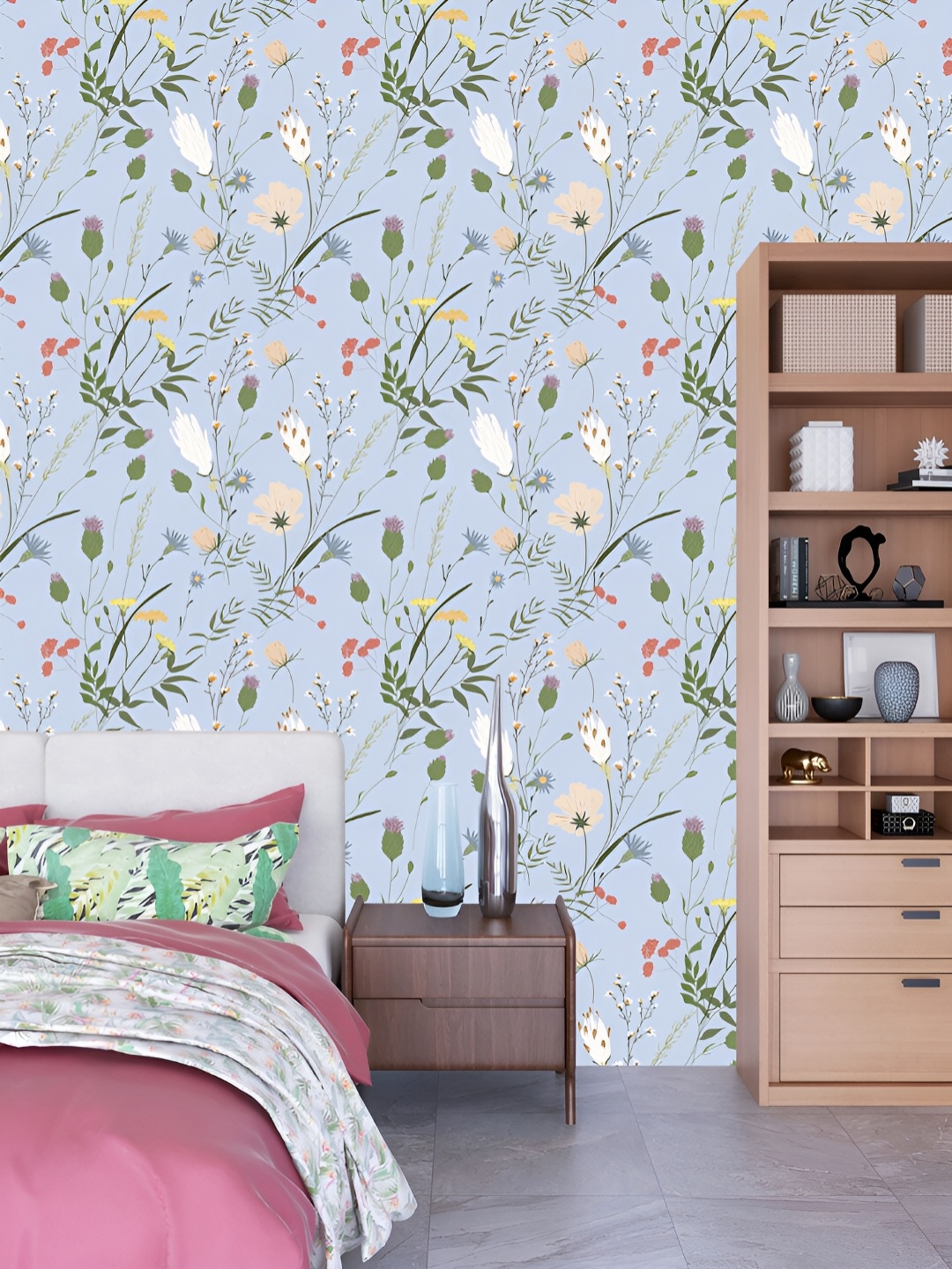 

DWELLSINDIA Blue & Green Floral Self Adhesive Waterproof Removable Wallpaper