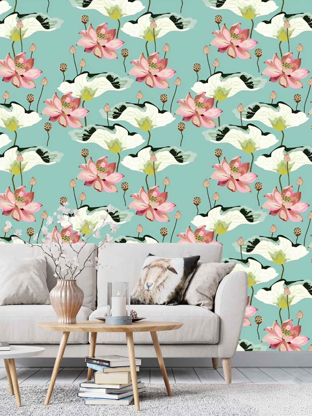 

DWELLSINDIA Green & Pink Flower Self-Adhesive Wall Grain Textured Wallpaper