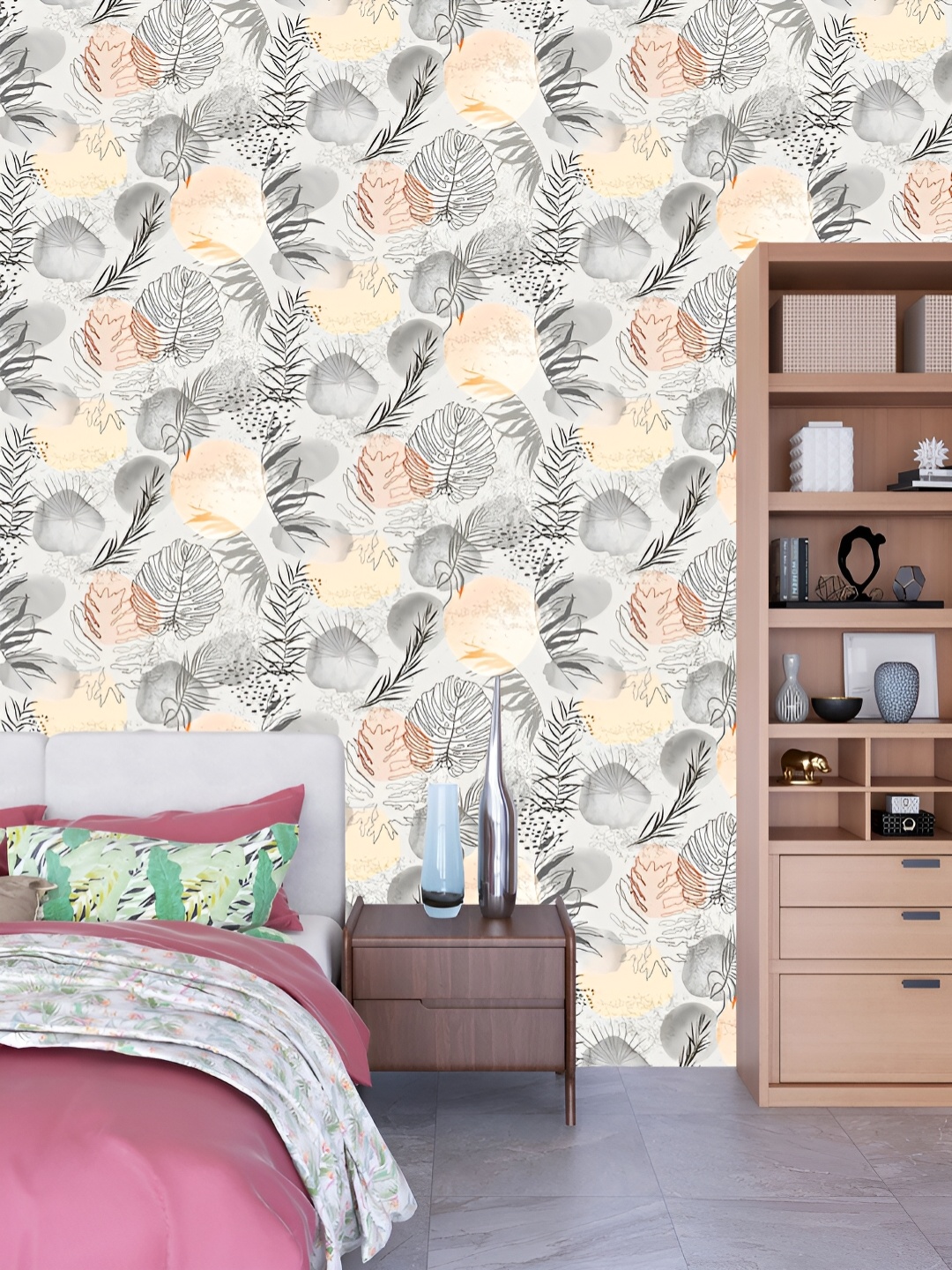 

DWELLSINDIA Grey & Yellow Floral Pattern Self Adhesive Waterproof Removable Wallpaper
