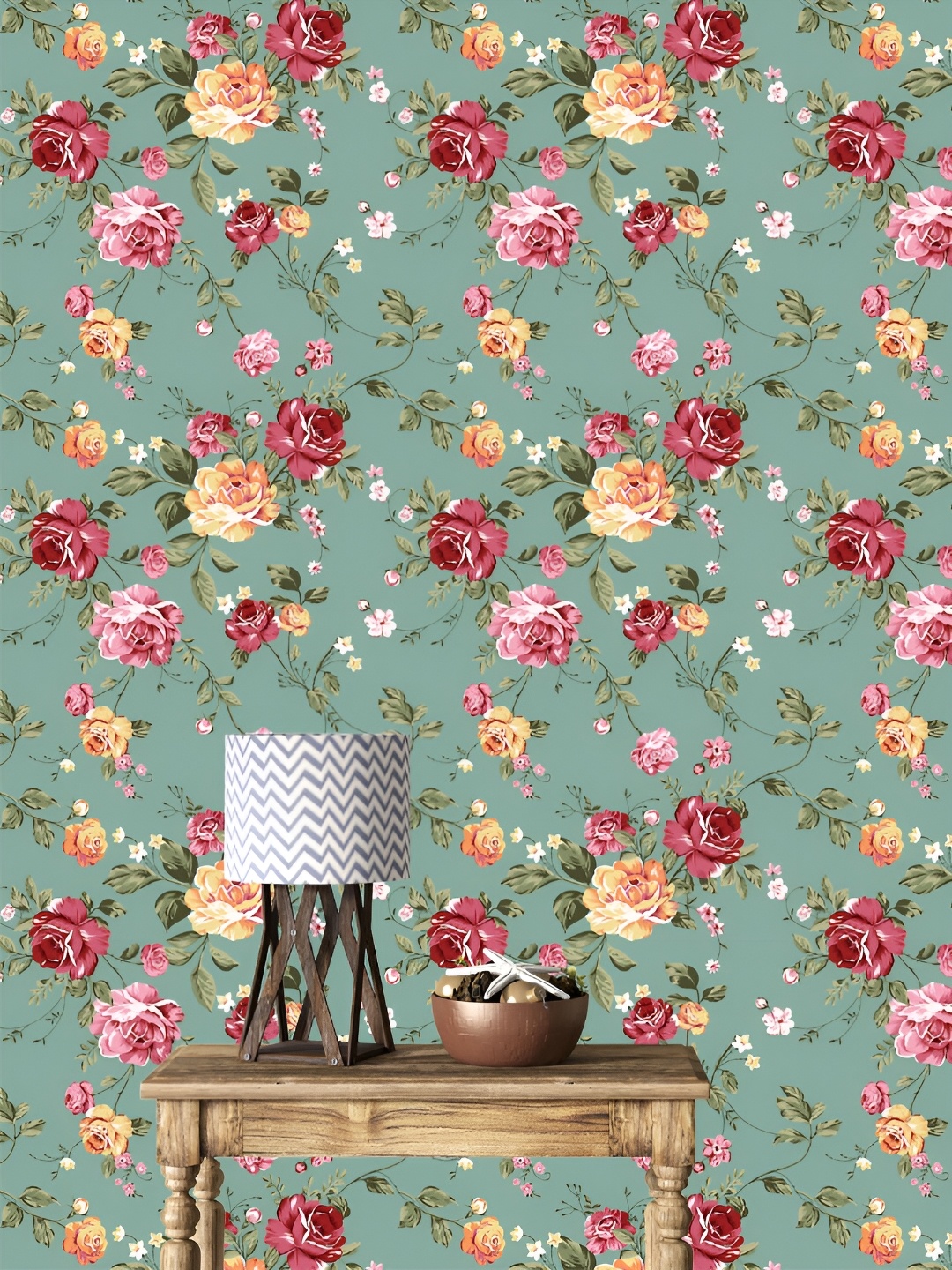 

DWELLSINDIA Green & Pink Flower and Leaves Self Adhesive Wall Grain Textured Wallpaper