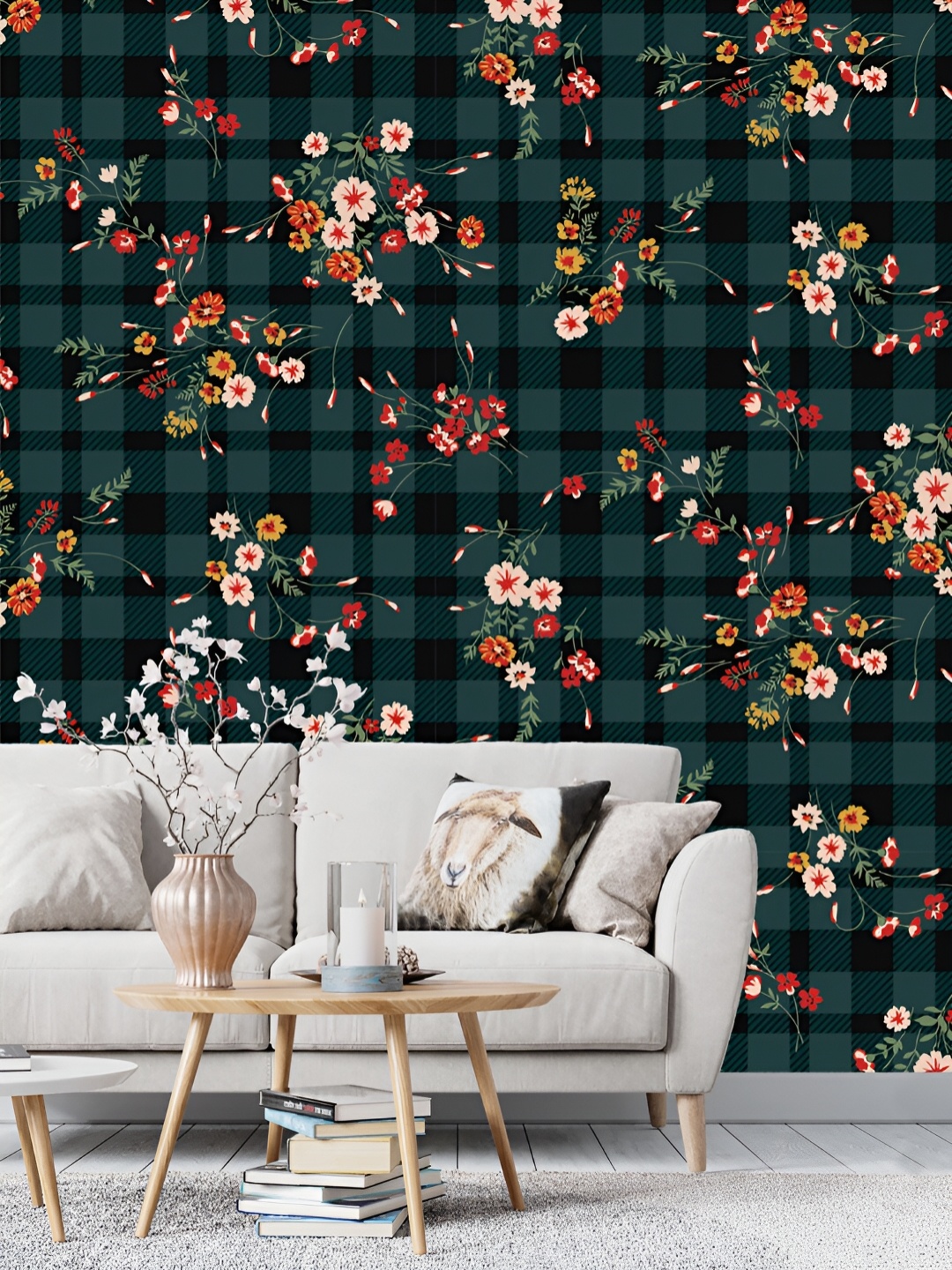 

DWELLSINDIA Green & Red Floral Pattern Self Adhesive Waterproof Removable Wallpaper