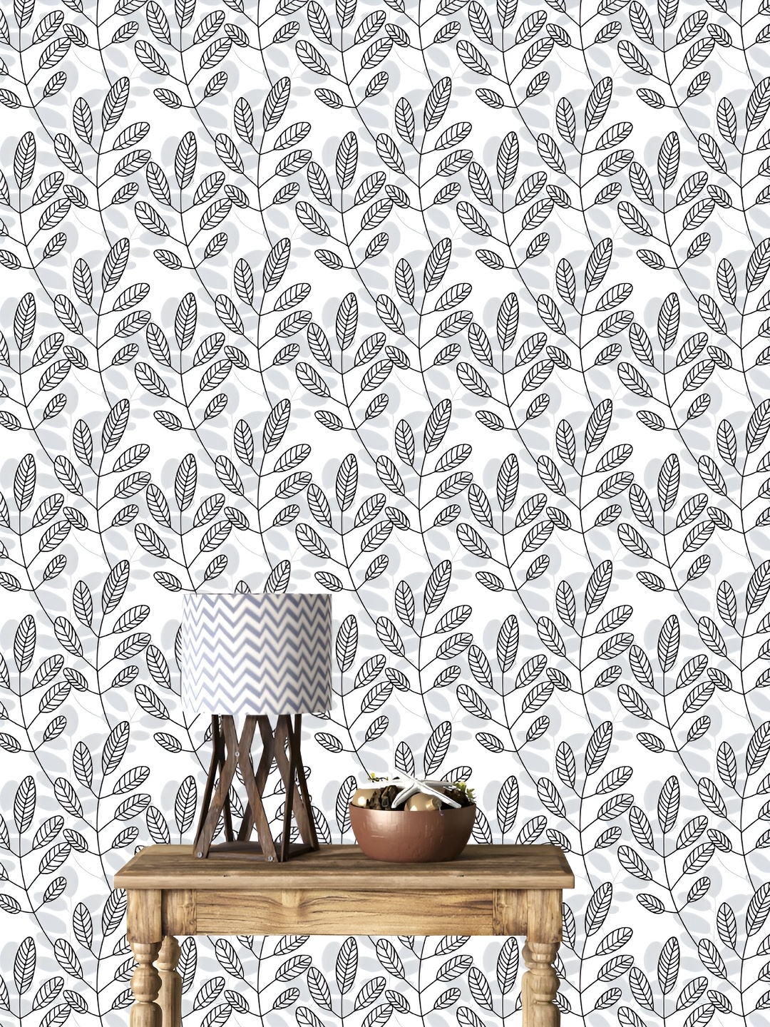 

DWELLSINDIA White & Black Leaves Printed Self-Adhesive Wall Grain Textured Wallpaper