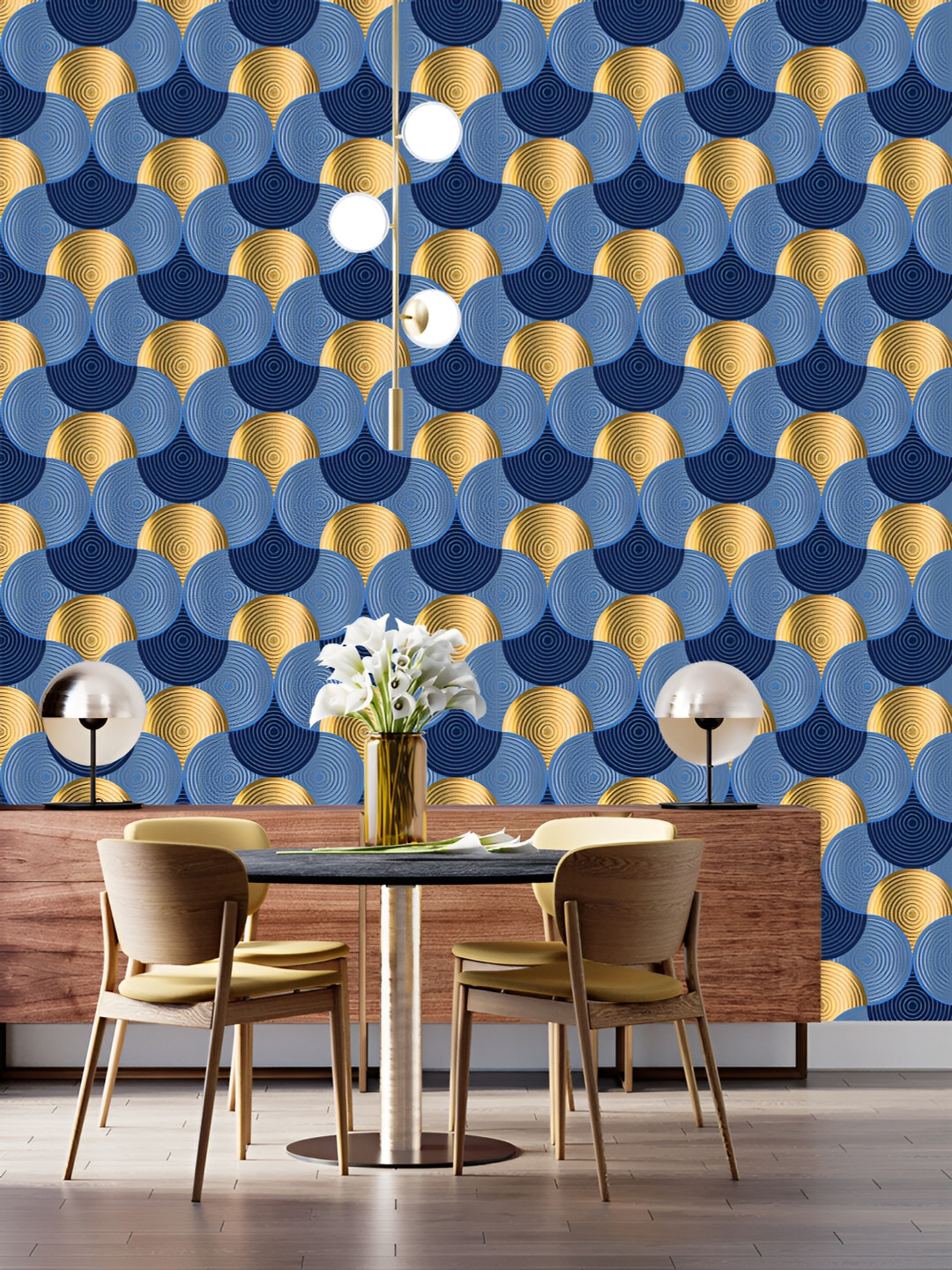 

DWELLSINDIA Blue & Yellow Geometric Pattern Self Adhesive Waterproof Removable Wallpaper