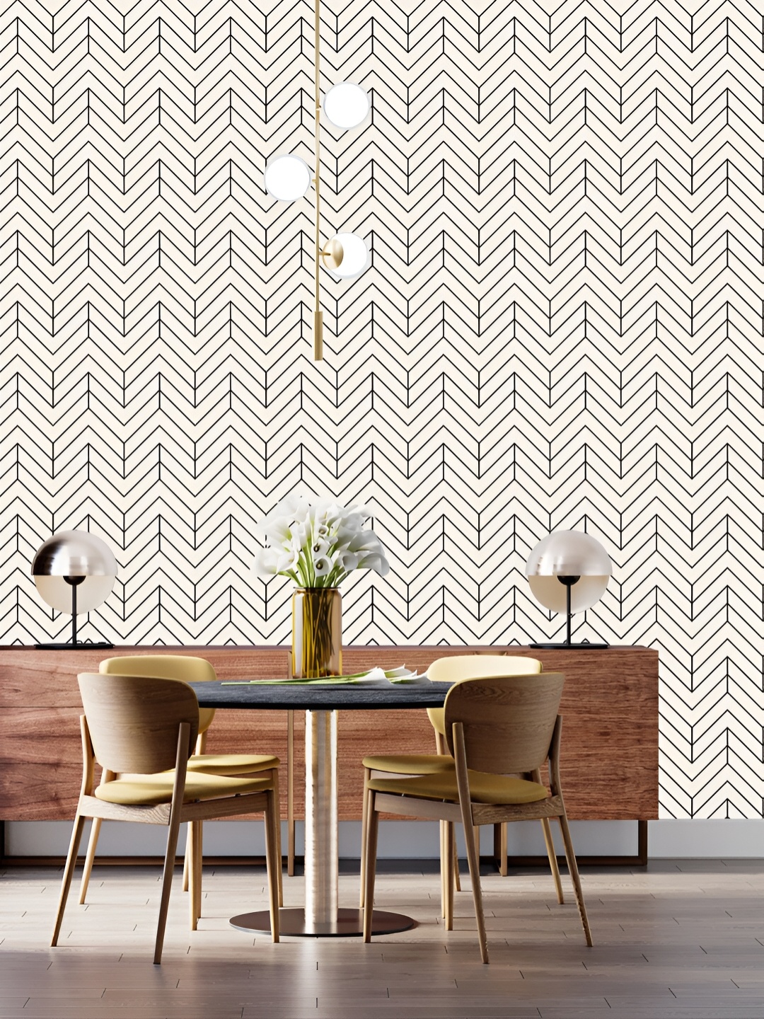 

DWELLSINDIA White & Black Zig Zag Pattern Self-Adhesive Wall Grain Textured Wallpaper