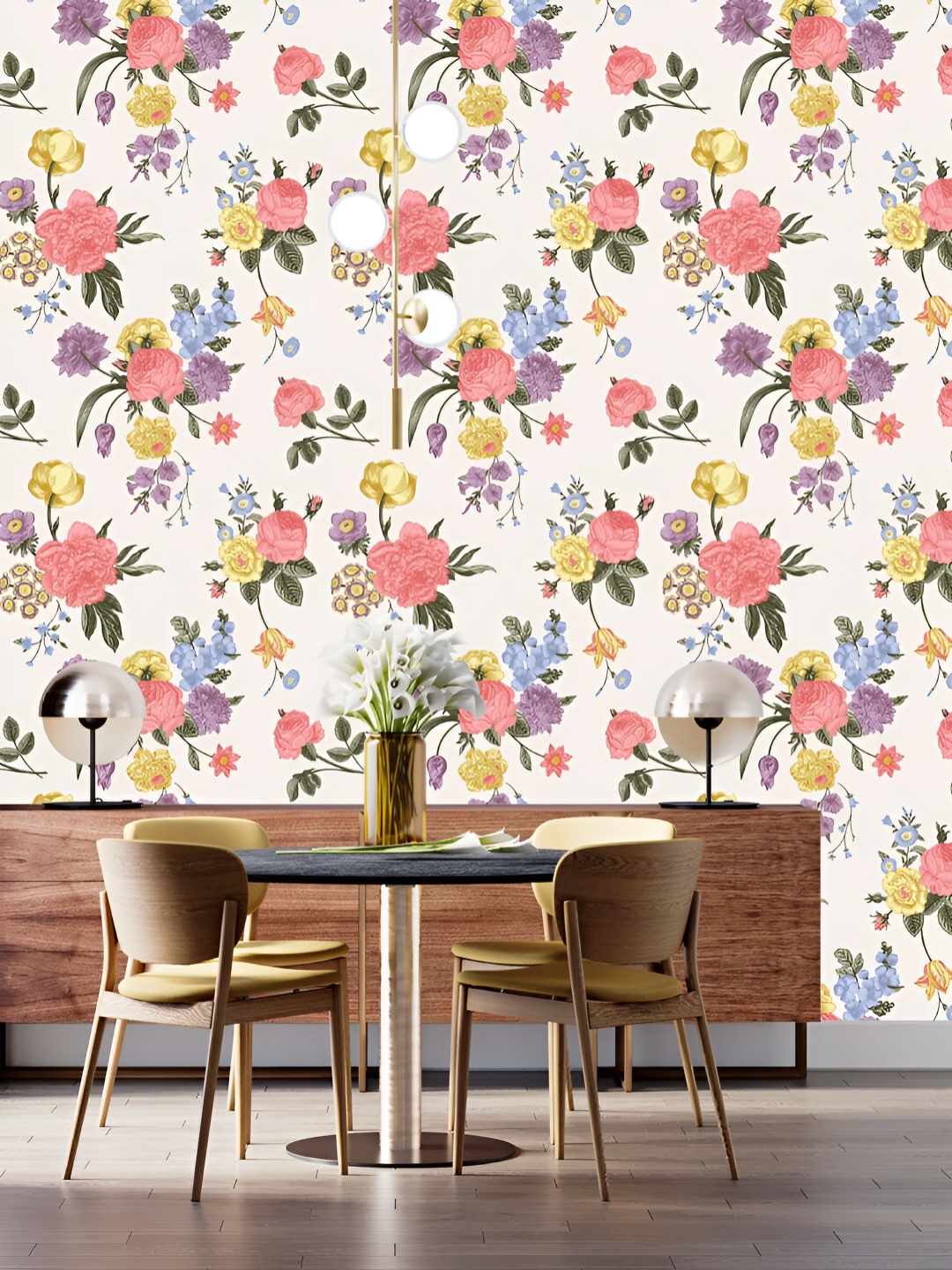

DWELLSINDIA White & Pink Floral Pattern Self Adhesive Wall Grain Textured Wallpaper