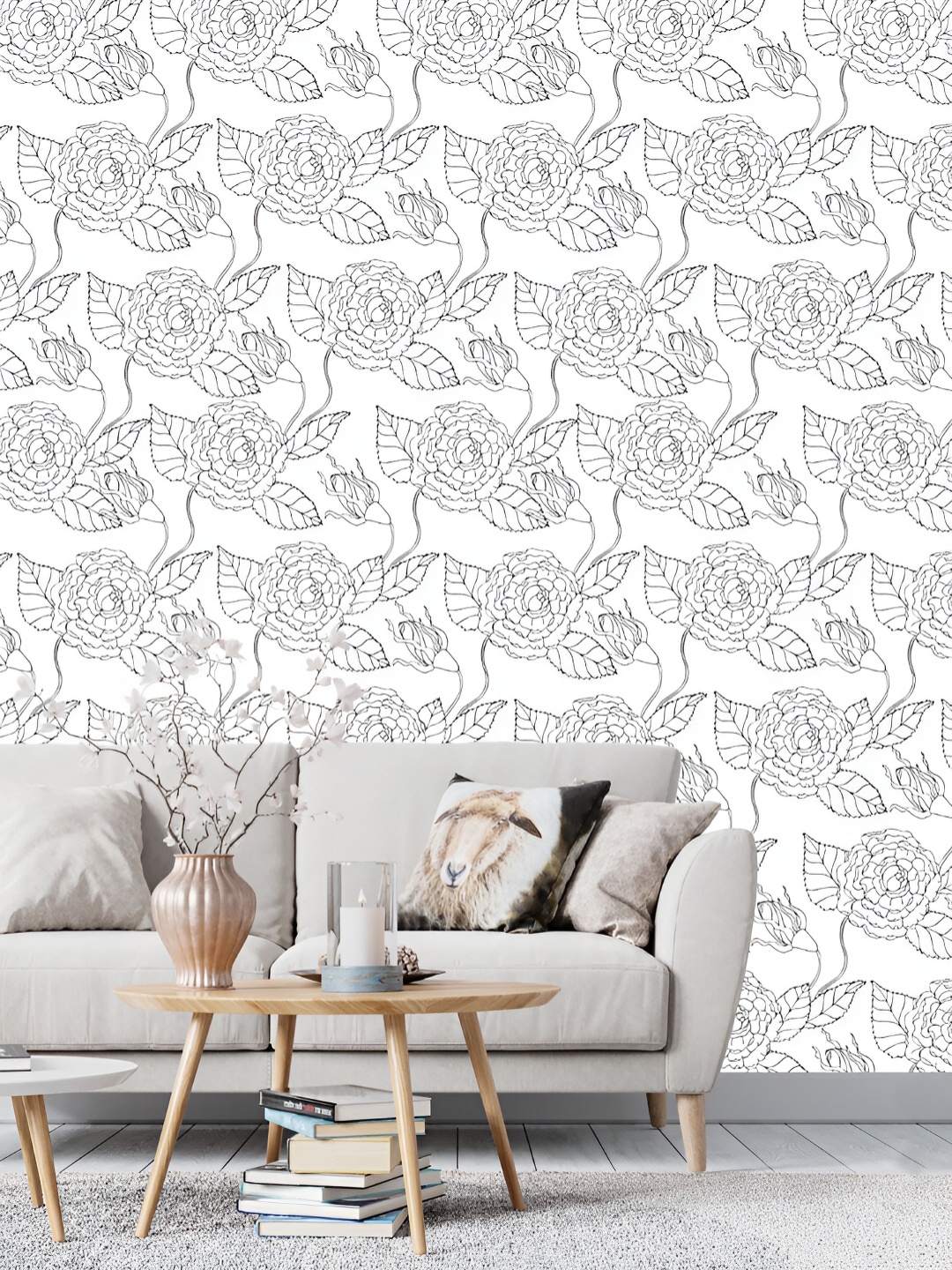 

DWELLSINDIA White & Grey Floral Pattern Self Adhesive Waterproof Removable Wallpaper