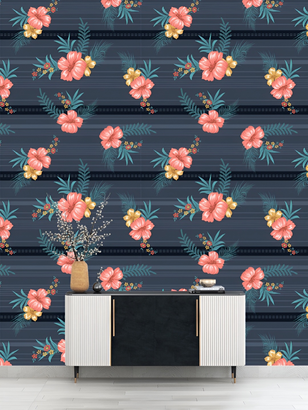 

DWELLSINDIA Pink & Blue Floral Pattern Self Adhesive Waterproof Removable Wallpaper