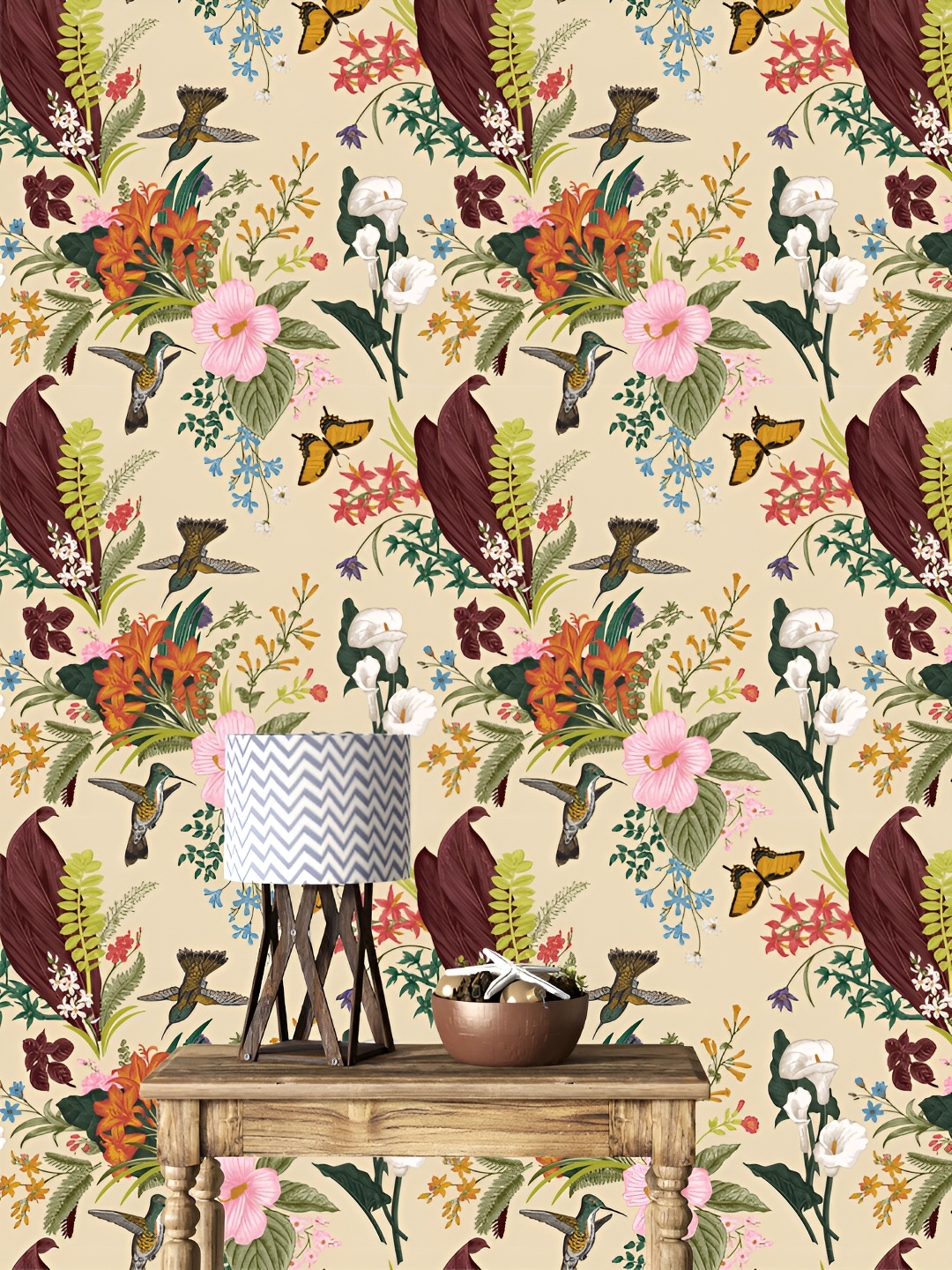 

DWELLSINDIA Beige & Brown Flower Printed Self-Adhesive Wall Grain Textured Wallpaper
