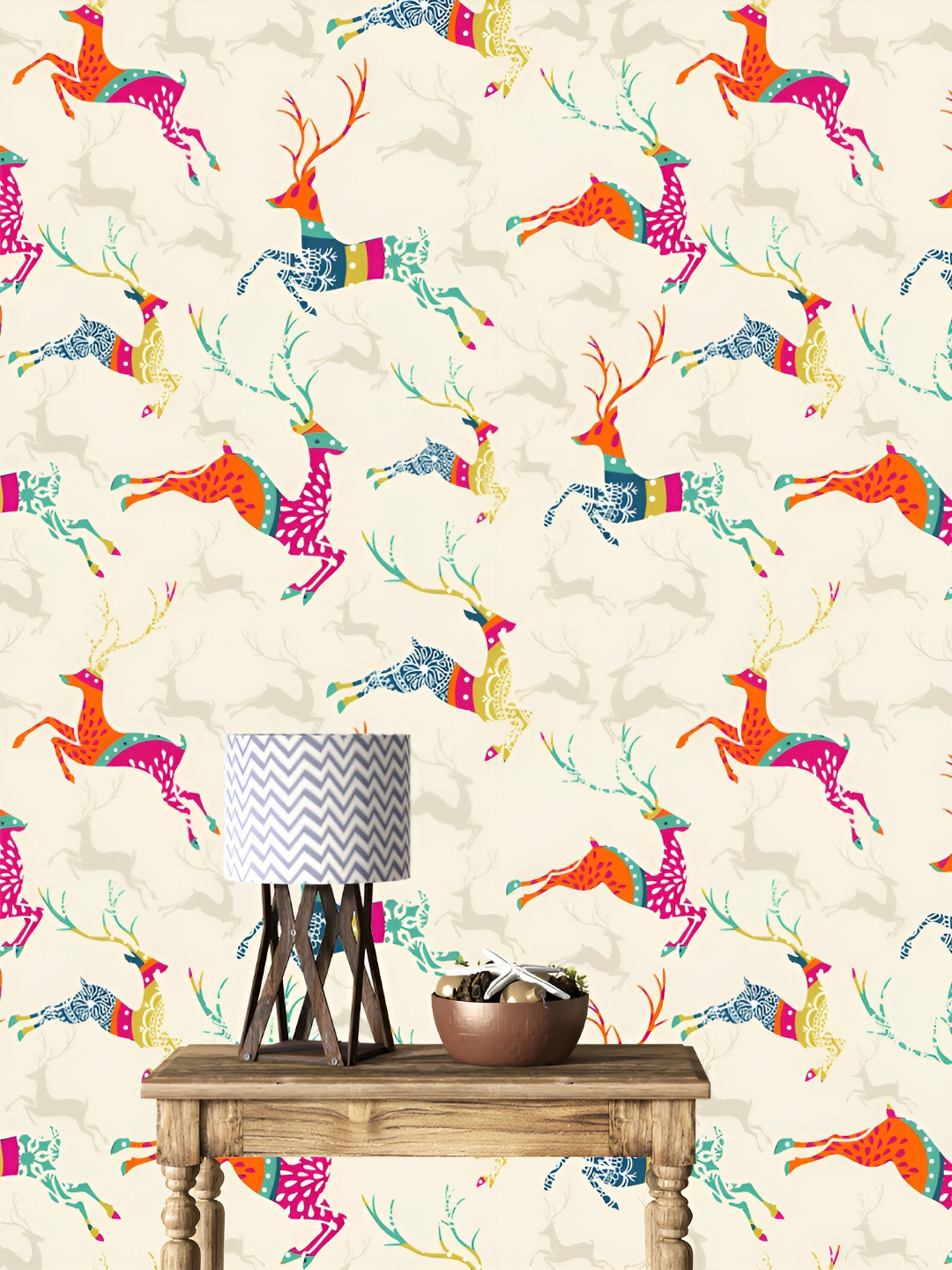 

DWELLSINDIA Beige & Orange Deer Pattern Self Adhesive Waterproof Removable Wallpaper