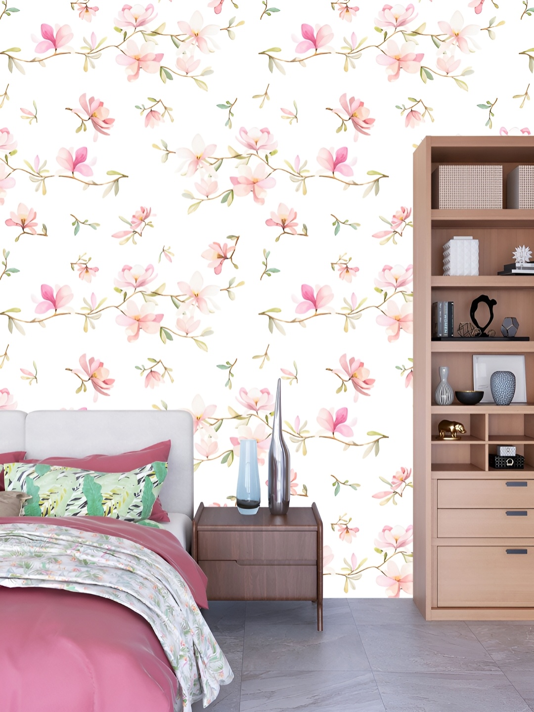 

DWELLSINDIA Beige & Pink Flower Self-Adhesive Wall Grain Textured Wallpaper