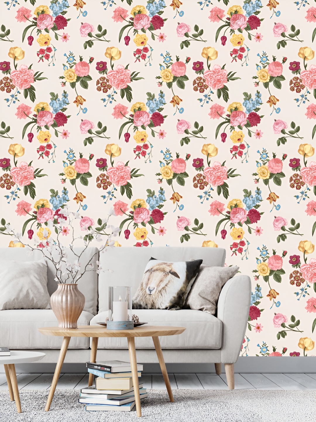 

DWELLSINDIA Beige & Pink Flower Printed Self Adhesive Wall Grain Textured Wallpaper