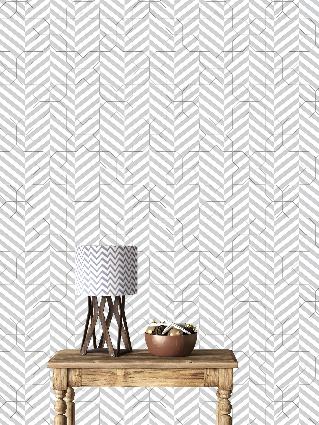 

DWELLSINDIA White & Grey Geometric Pattern Self Adhesive Waterproof Removable Wallpaper
