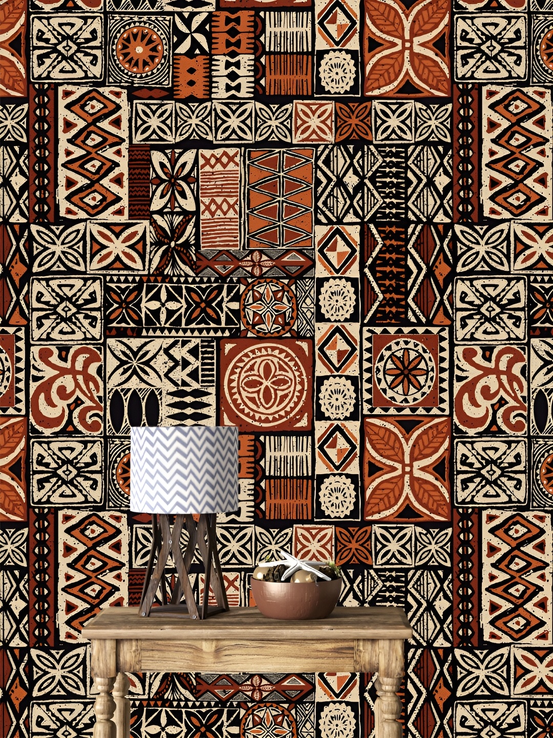 

DWELLSINDIA Brown & Black Tapa Pattern Flower Self Adhesive Wall Grain Wallpaper