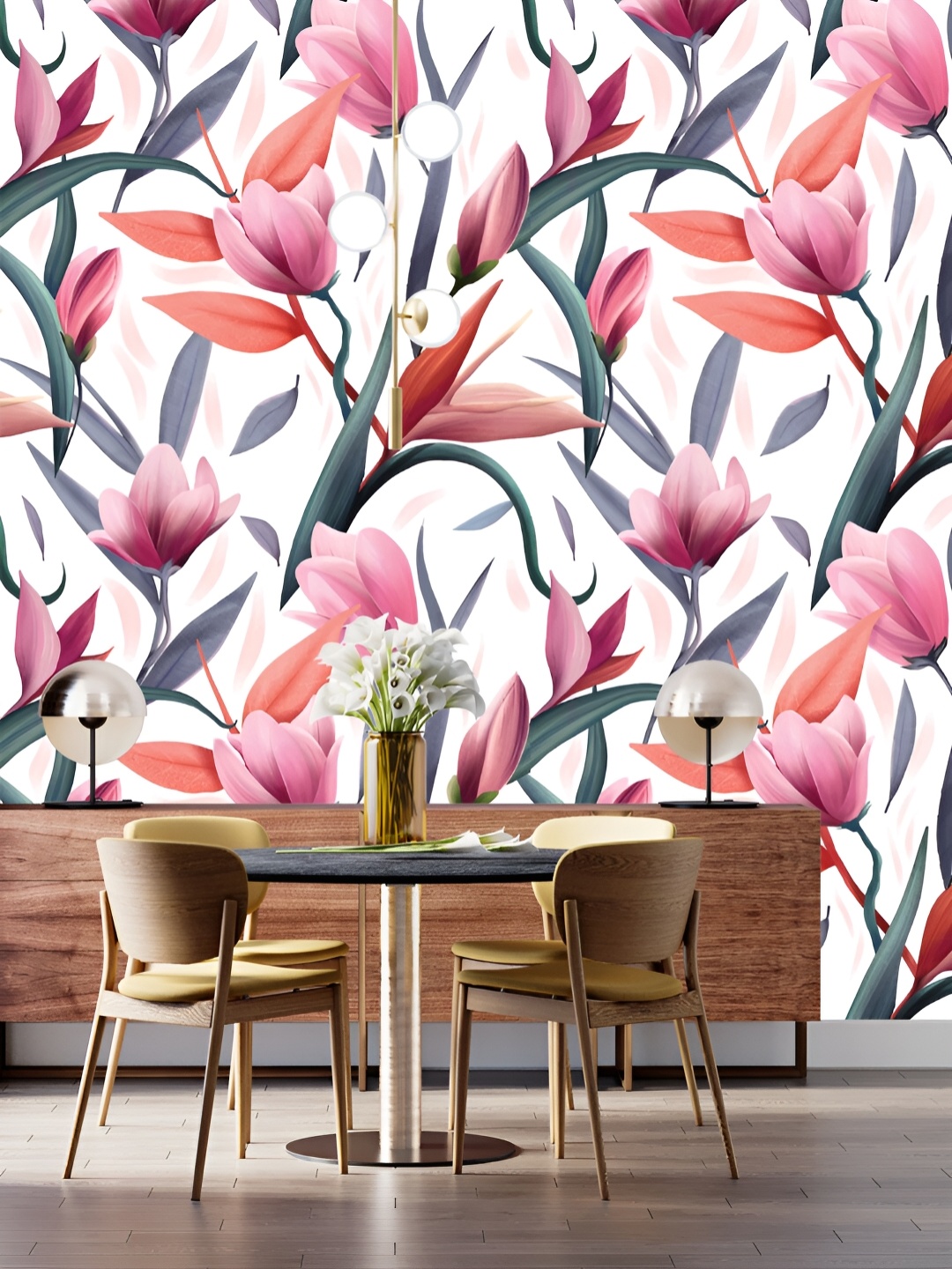 

DWELLSINDIA White & Pink Floral Pattern Self Adhesive Wall Grain Textured Wallpaper