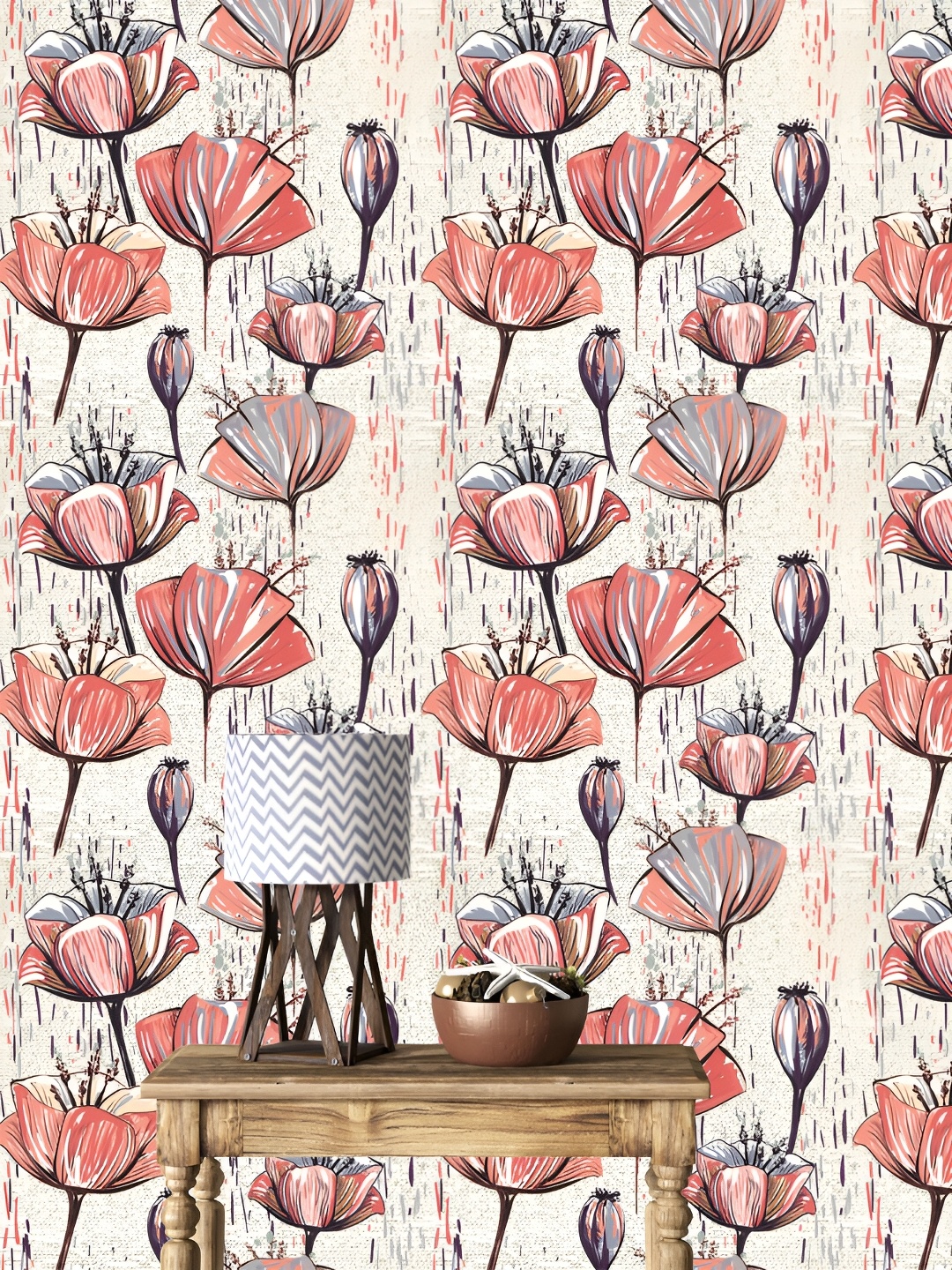 

DWELLSINDIA Beige & Pink Flower Printed Self-Adhesive Wall Grain Textured Wallpaper