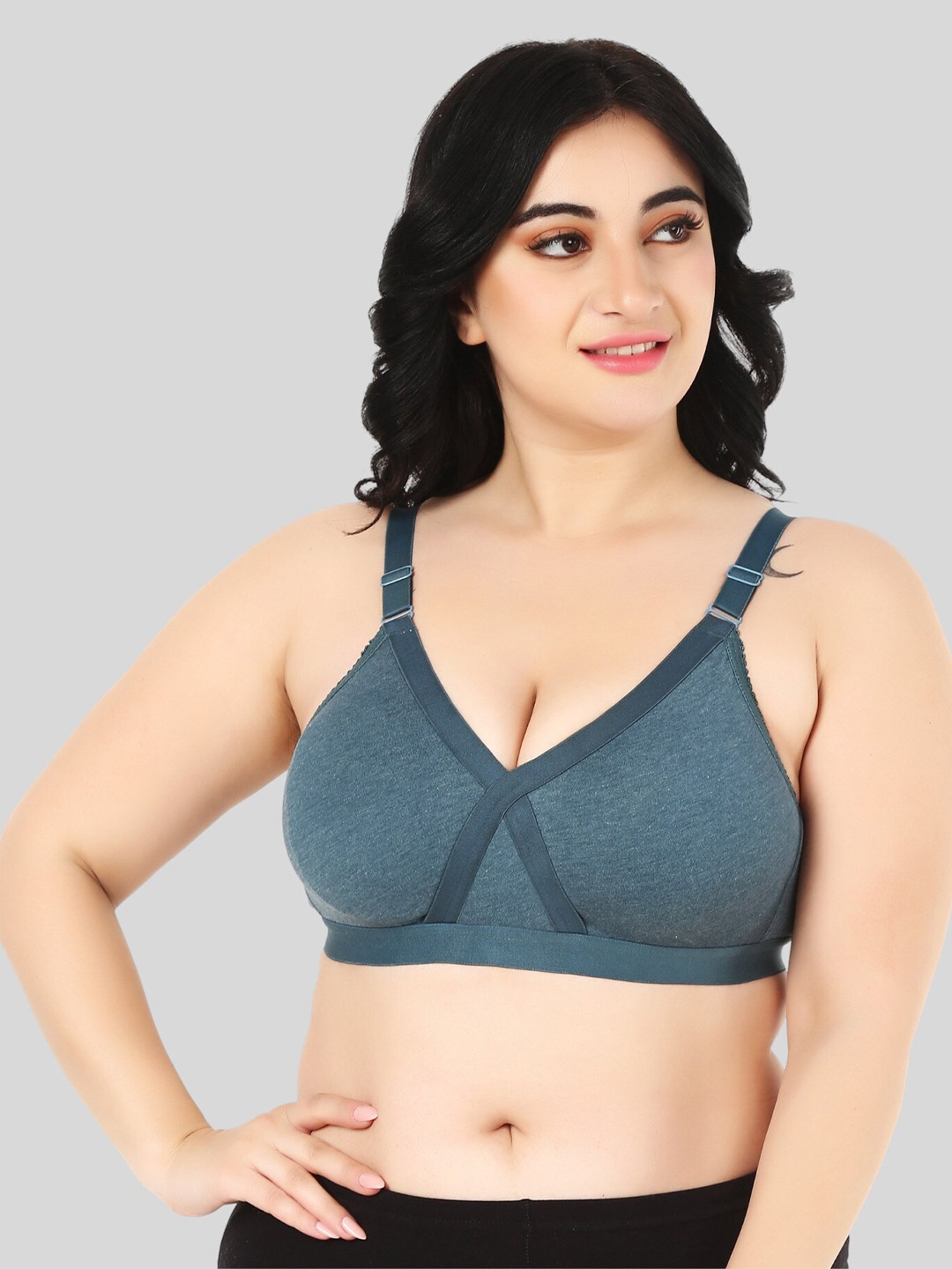 

FUNAHME Non Padded Full Coverage All Day Comfort Cotton T-shirt Bra, Blue