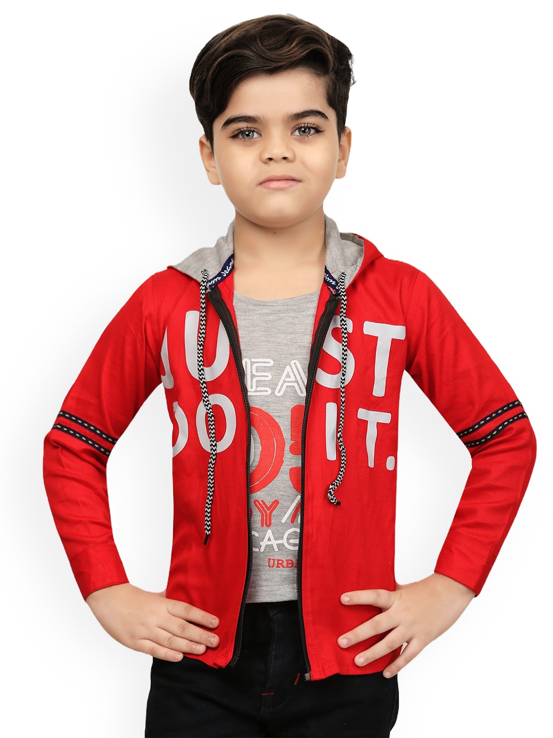 

BAESD Boys Printed Lightweight Open Front Jacket With Attached T-shirt, Red