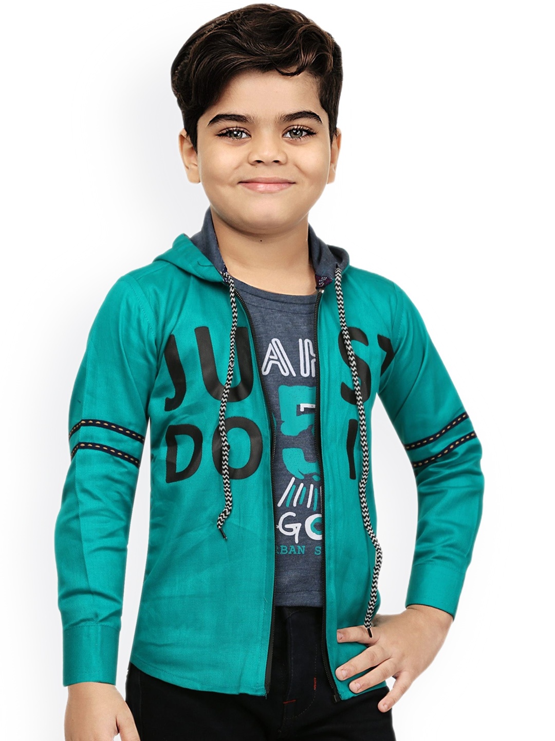 

BAESD Boys Printed Lightweight Open Front Jacket With Attached T-shirt, Green